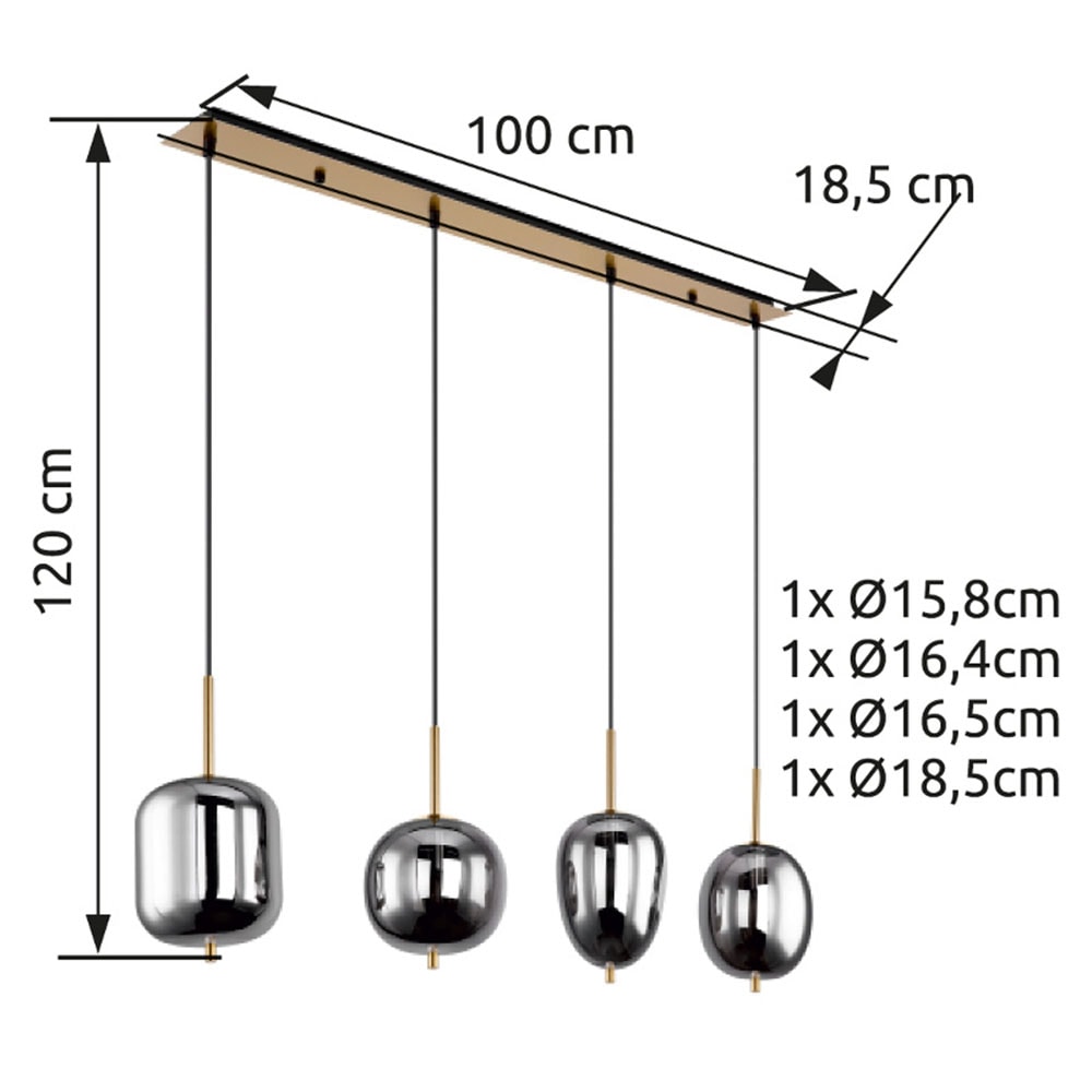 GLOBO LIGHTING Hängeleuchte »BLACKY I«, Leuchtmittel E14 | ohne Leuchtmittel, Hängelampe/unterschiedliche Gläser/Höhe kürzbar/messingfarben