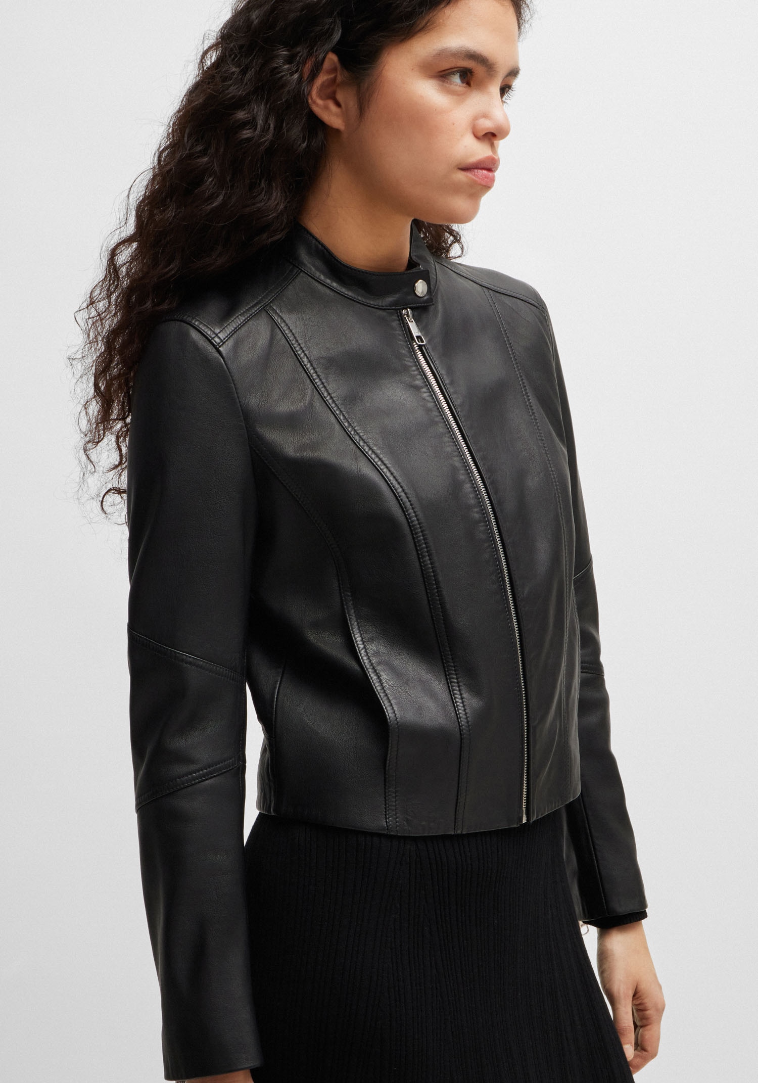 BOSS ORANGE Lederjacke »Saleste Premium Damenmode«, mit Stehkragen