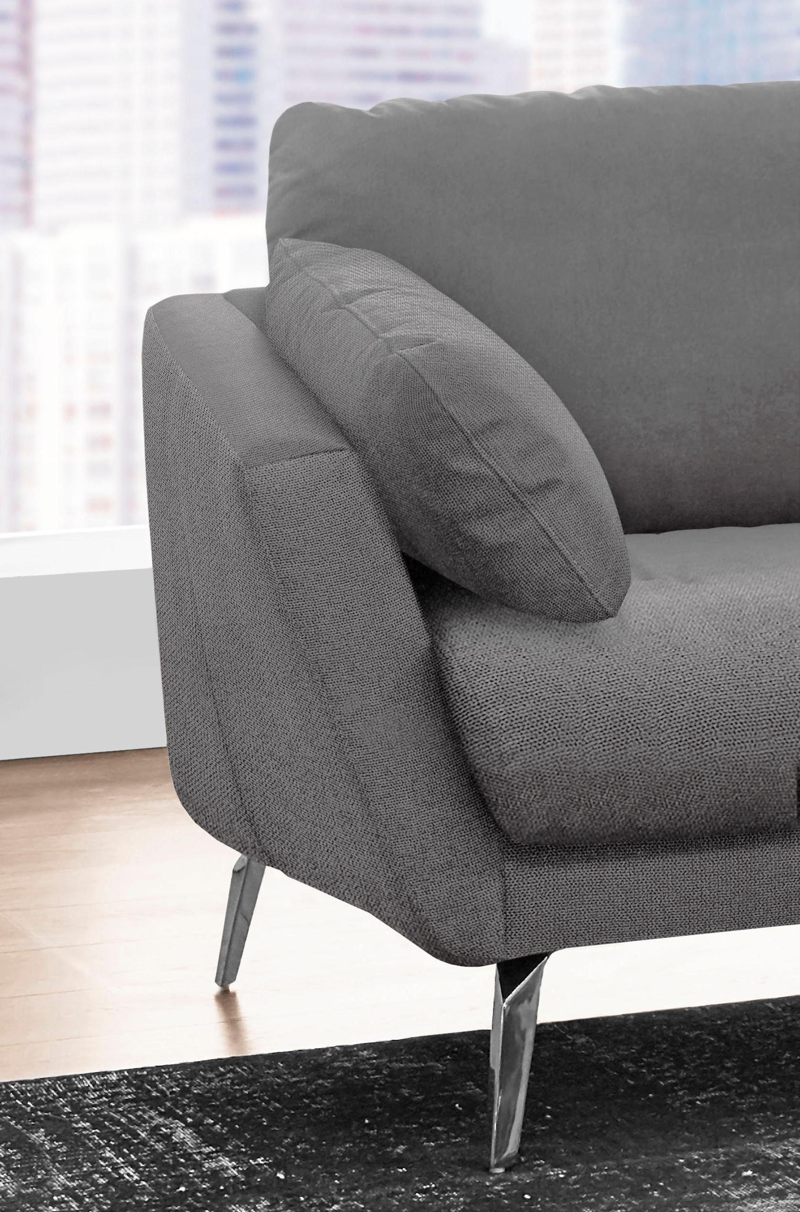 W.SCHILLIG Ecksofa »softy, Designsofa, zeitlos und elegant, hoher Sitzkomfort, L-Form«, mit dekorativer Heftung im Sitz, Füße Chrom glänzend