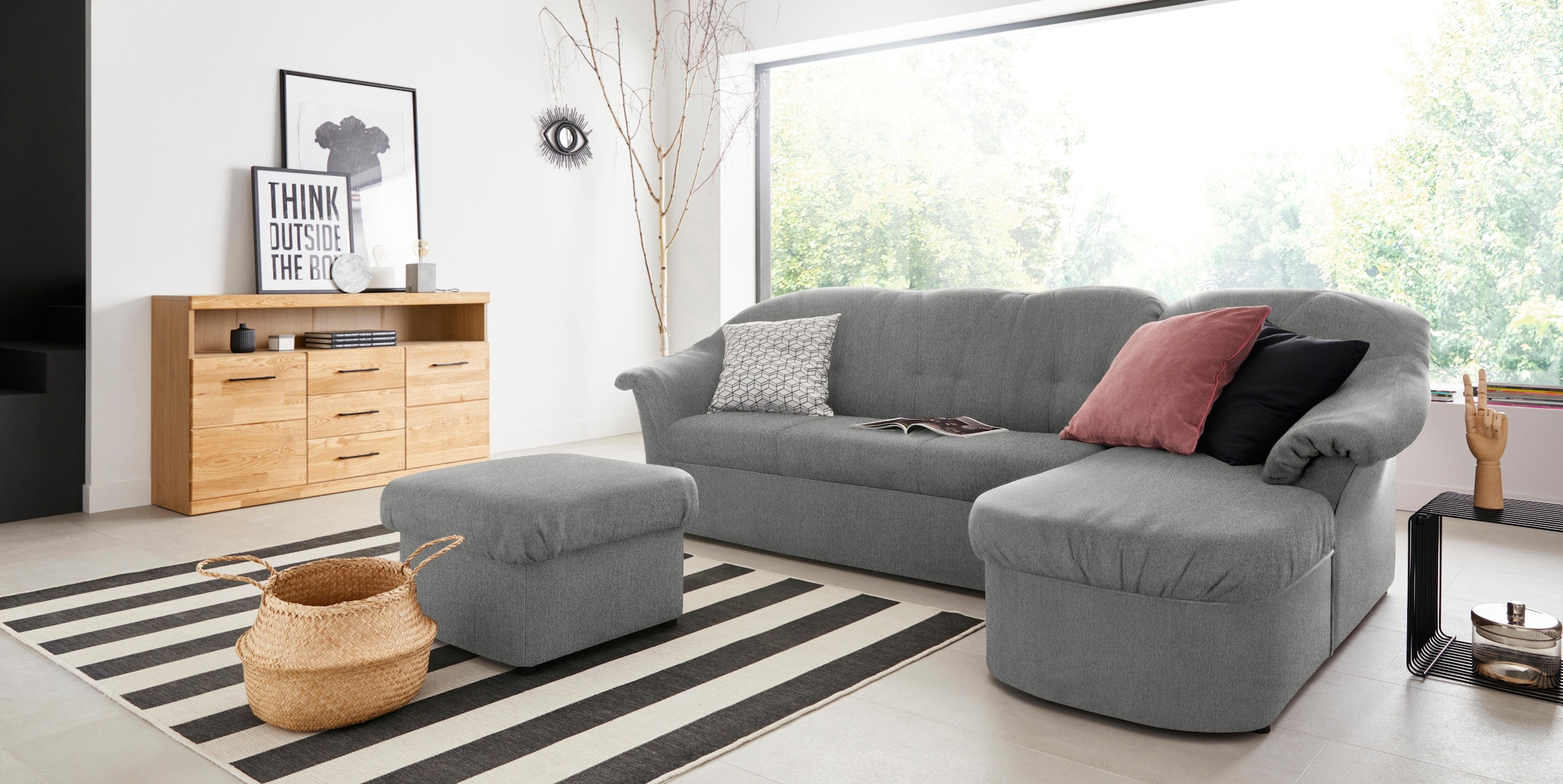 DOMO collection Ecksofa »Pegnitz, elegante Rückensteppung, kompakte Stellmaße 238/141cm, L-Form«, wahlweise mit Bettfunktion