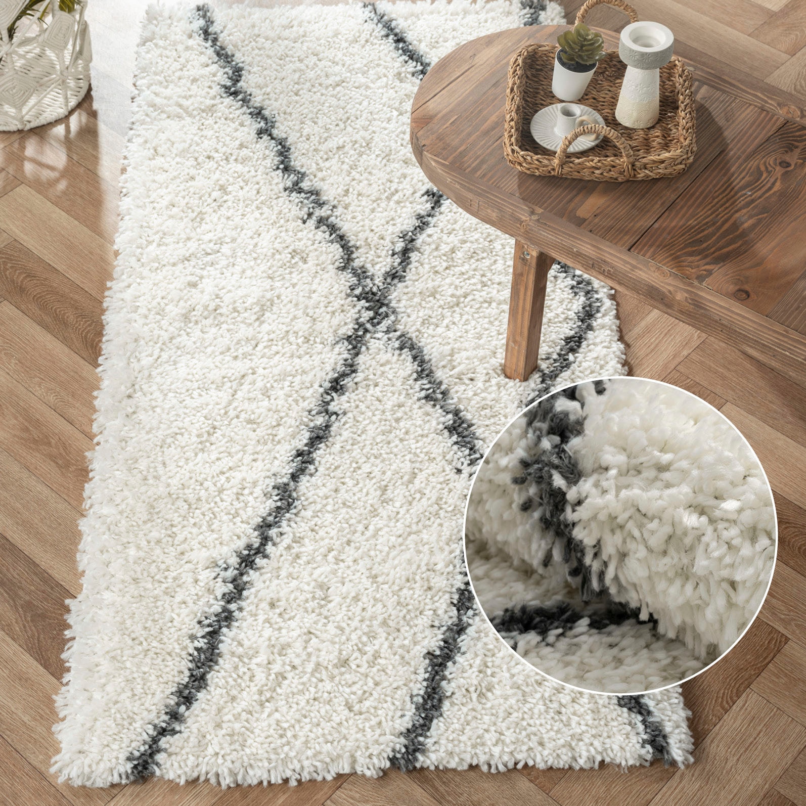 Myflair Möbel & Accessoires Hochflor-Läufer »My Shaggy Raute«, rechteckig, 37 mm Höhe, Shaggy, Scandi Rauten Design, leicht glänzend, extra flauschig