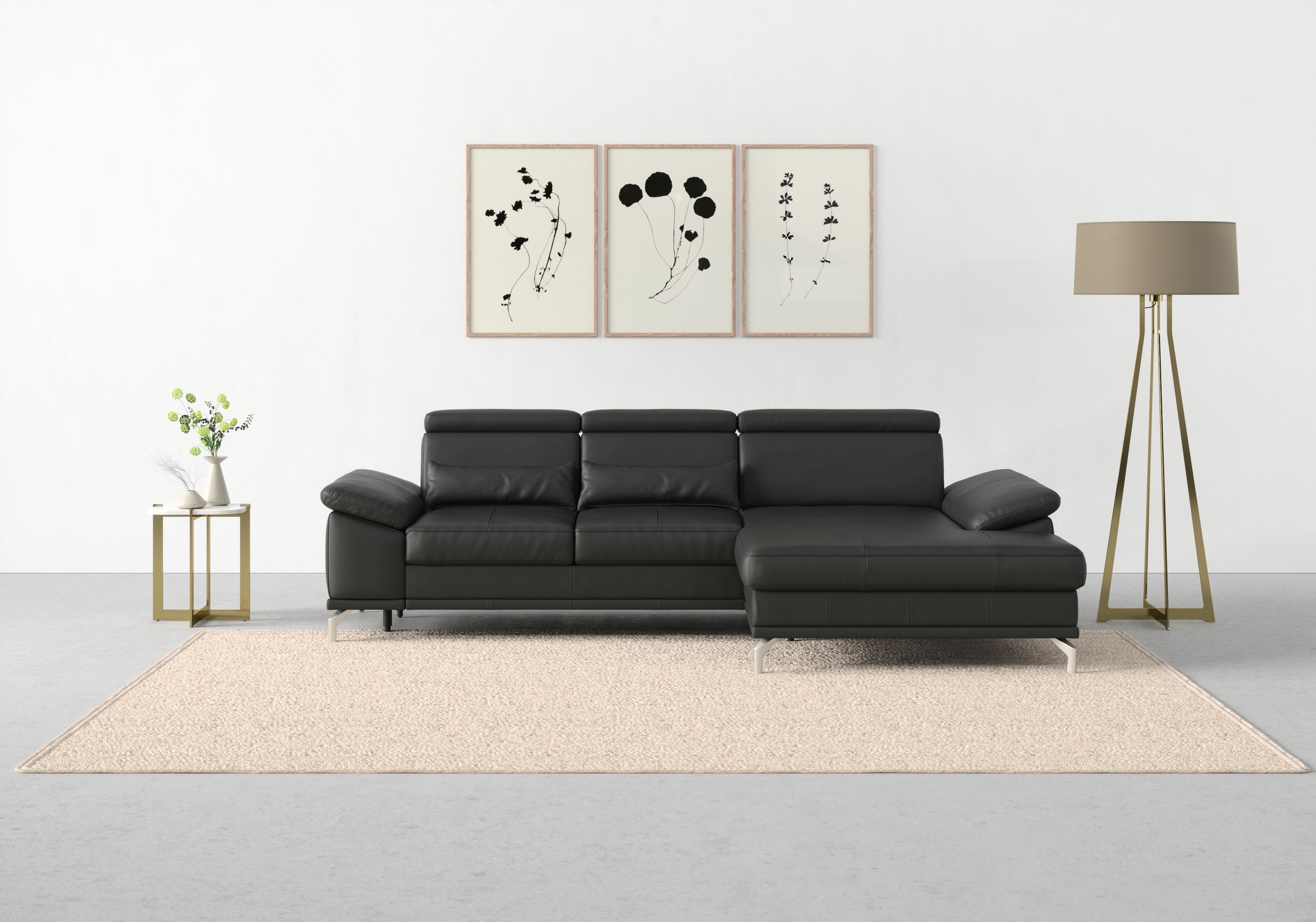 sit&more Ecksofa »Cabrio L-Form, B: 295 cm, mit Sitztiefen-, Arm- & Kopfteilverstellung«, 2 Nierenkissen, Federkern, optional Bettfunktion und Stauraum