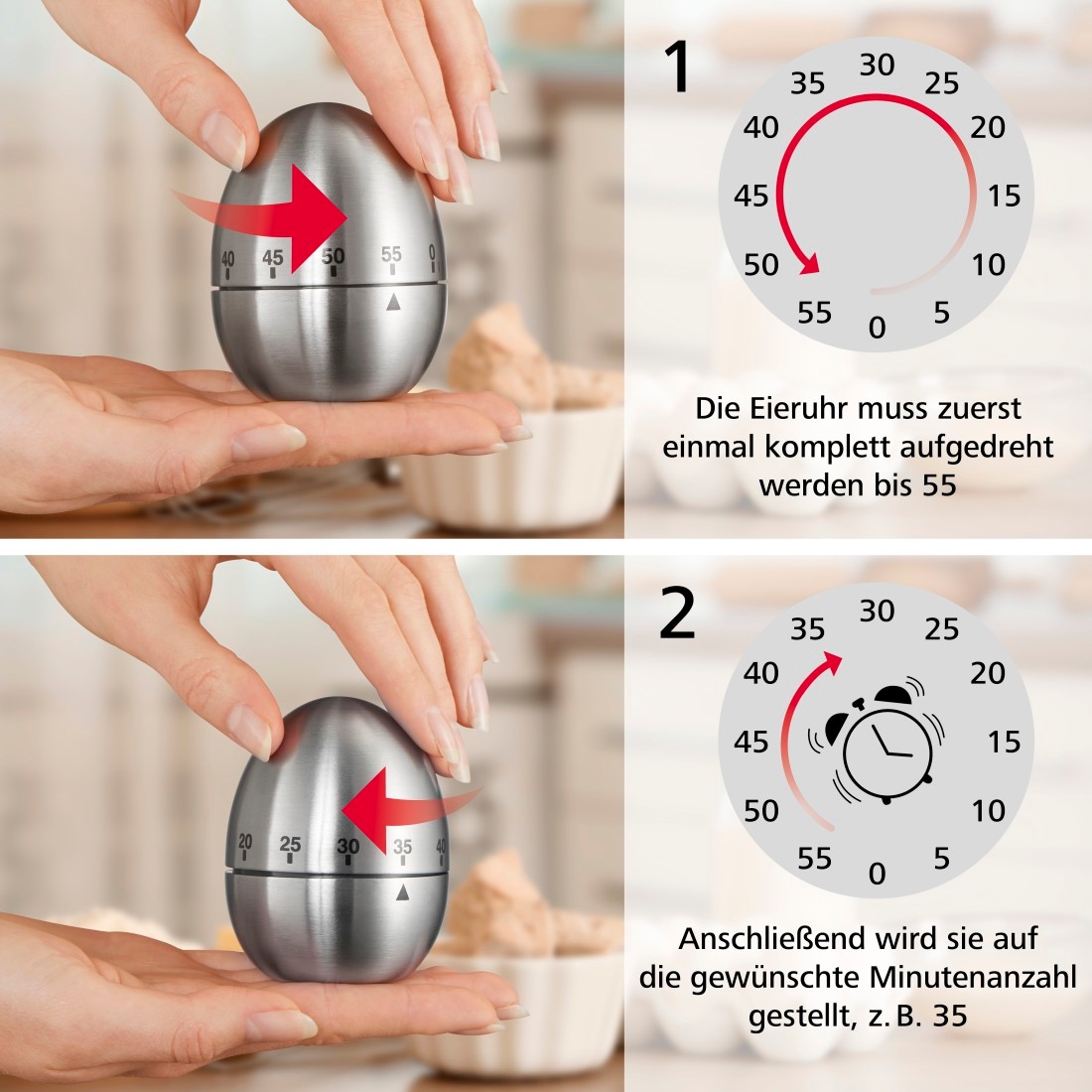 Xavax Küchentimer »Eieruhr Küchentimer Kurzzeitmesser Kurzzeitwecker«, Edelstahl
