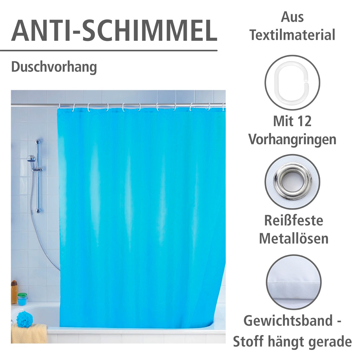 WENKO Duschvorhang »Uni Light Blue«, Höhe 200 cm, waschbar