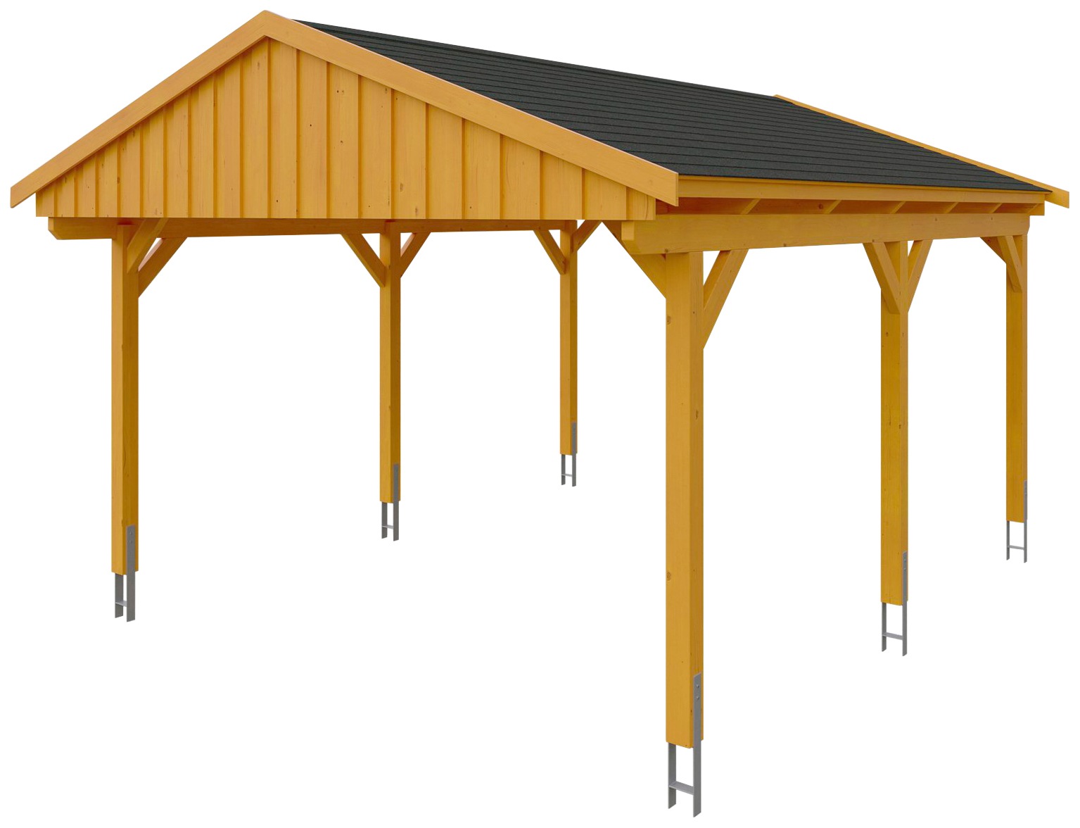 Skanholz Einzelcarport »Fichtelberg«, Leimholz-Nordisches Fichtenholz, hellbraun, mit schwarzen Schindeln