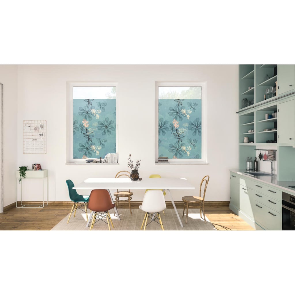 LICHTBLICK ORIGINAL Fensterfolie »Fensterfolie selbstklebend, Sichtschutz, Aqua Floral - Blau«, 1 St., blickdicht, glattstatisch haftend