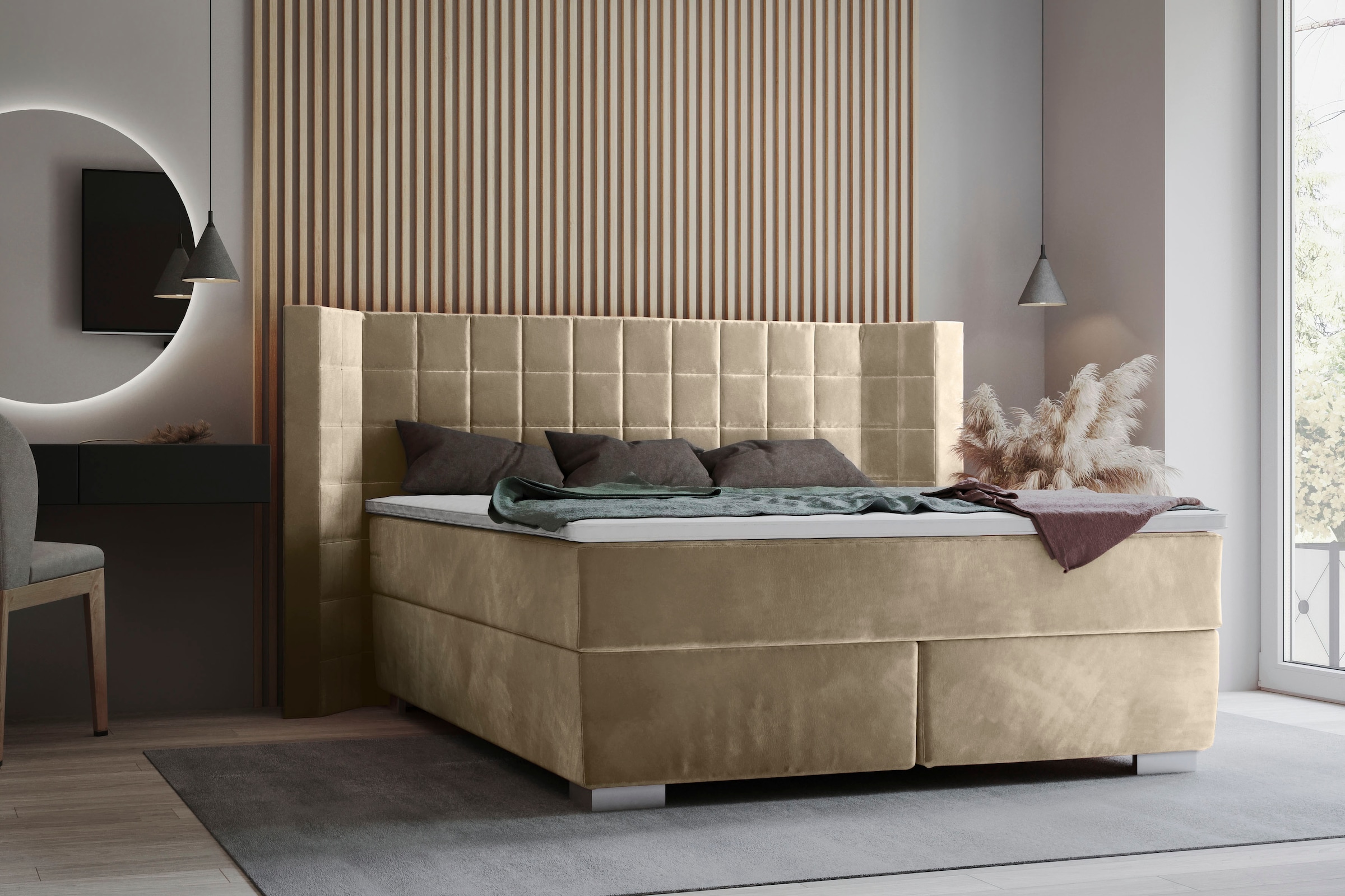 Bild von Places of Style Boxspringbett »Piazza«, mit Steppung und Kopfteil mit seitlichen Flügeln