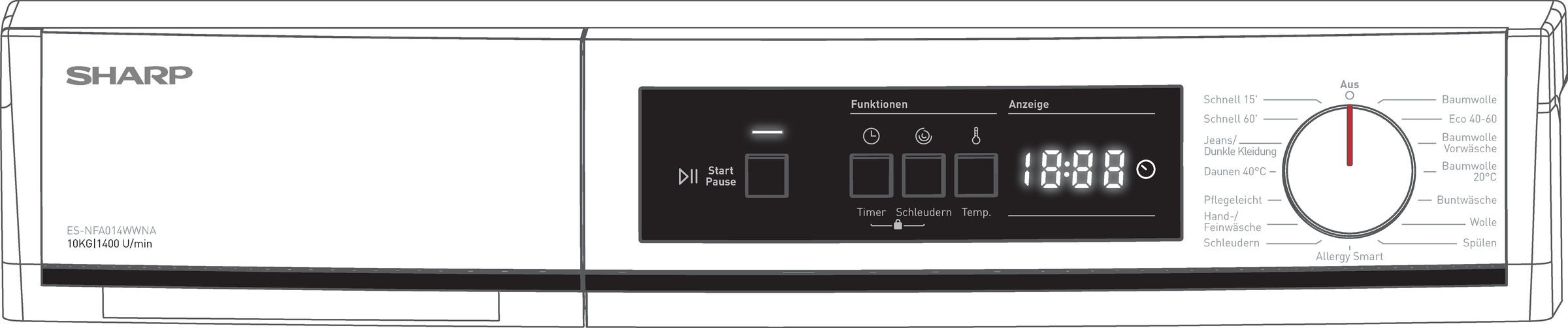 Sharp Waschmaschine »ES-NFA014WWNA-DE« 10 kg 1400 U/min