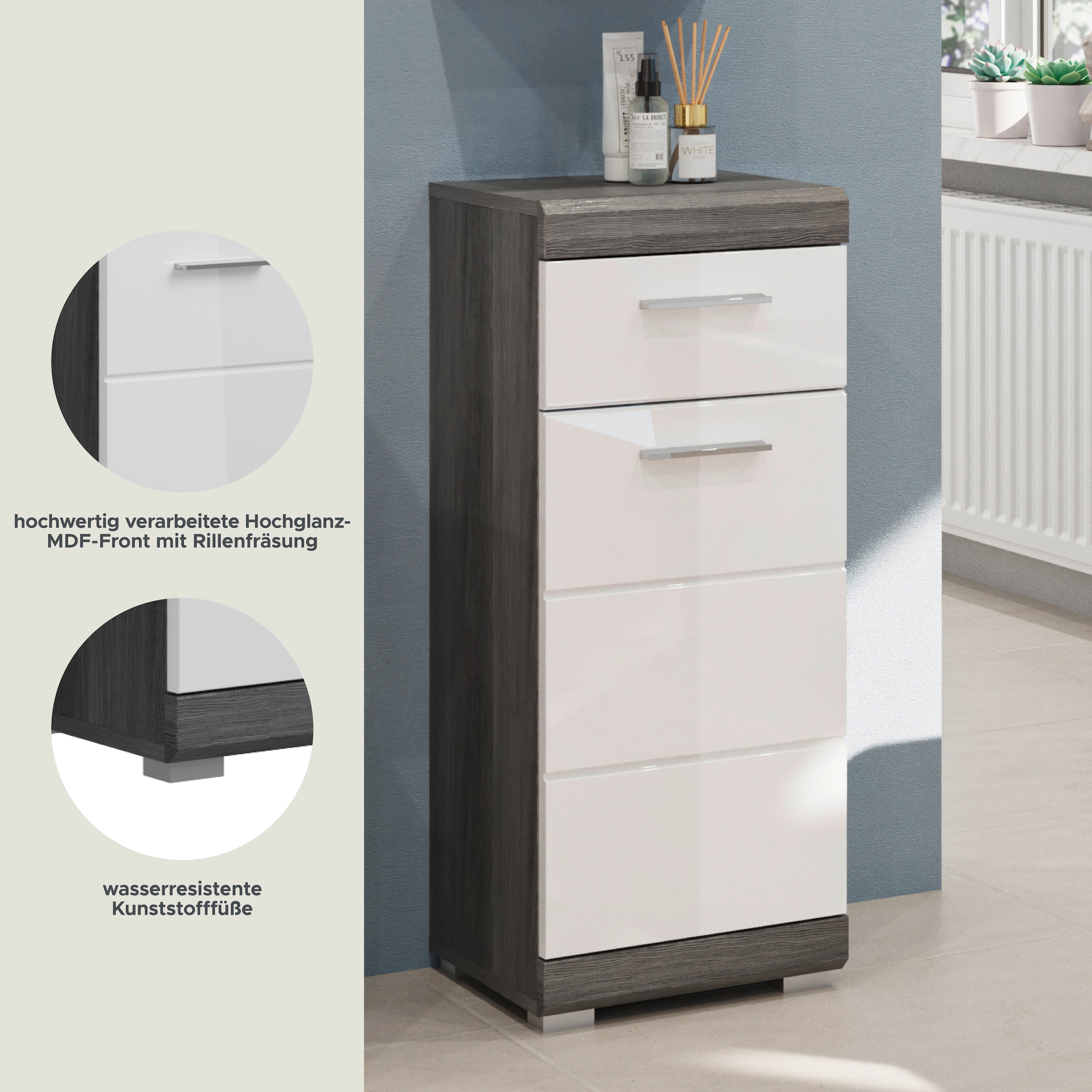 INOSIGN Unterschrank »Siena, Breite 37cm, 1 Tür, 1 Schubkasten, 2 Fächer, MDF-Front«, (1 St.), in verschiedenen Farben erhältlich, Badmöbel, Badschrank, Kommode, Bad
