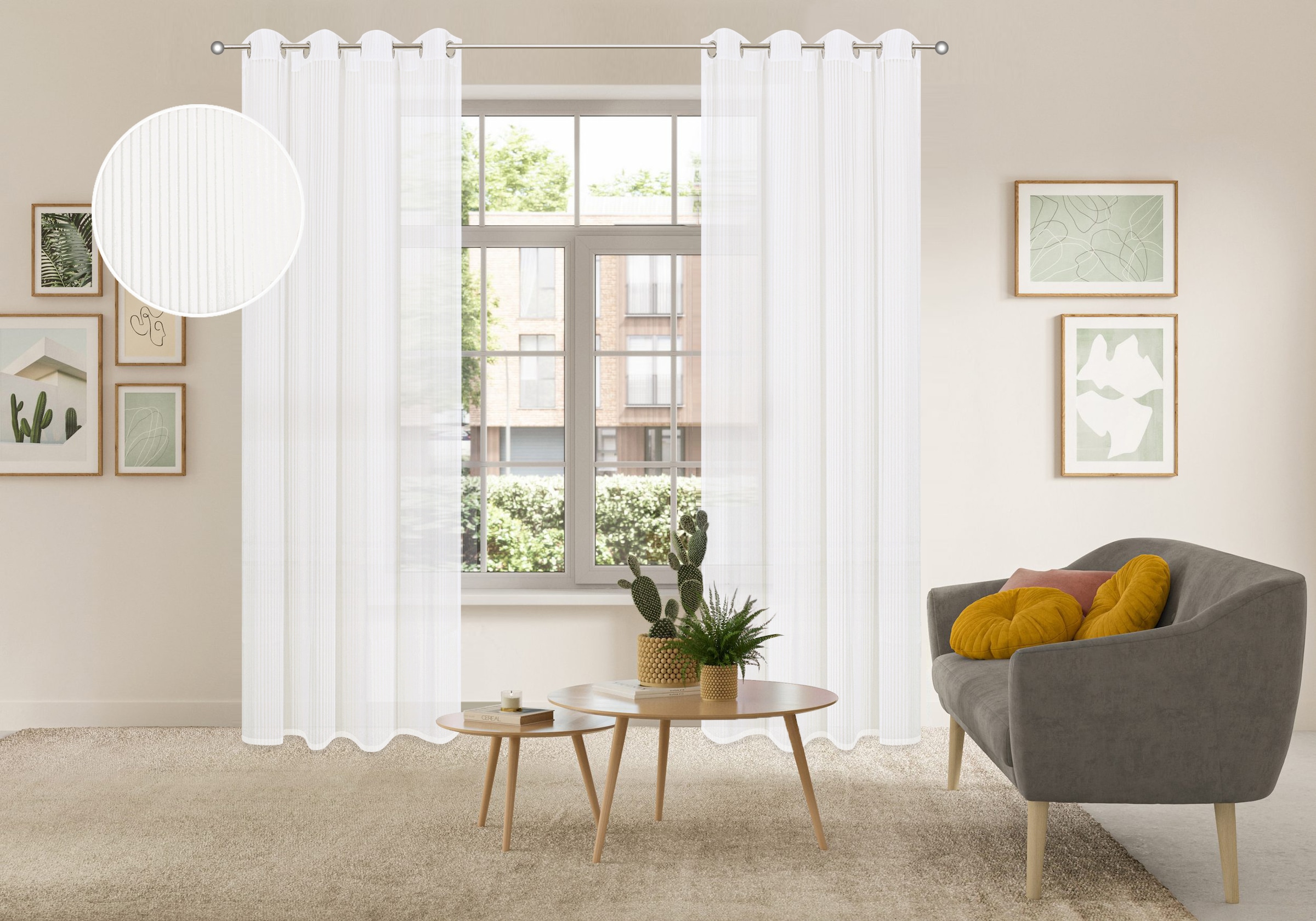 OTTO home Gardine »Fritty« Ösen 2 Stk. tlg. Ösen,  transparent, Pflegeleicht, elegante Längststreifen