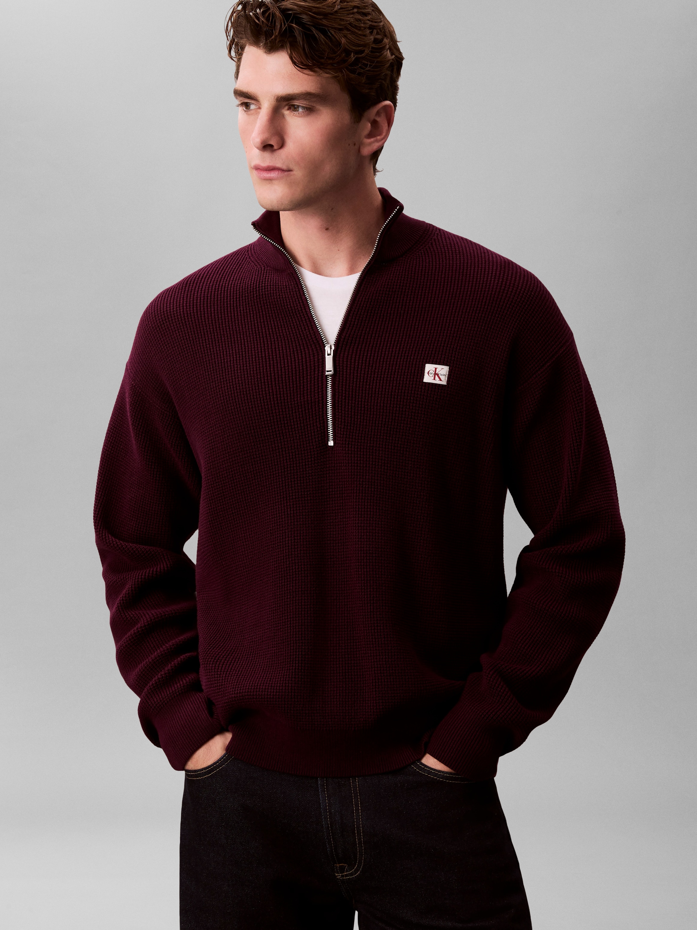 Calvin Klein Jeans Strickpullover Troyerkragen mit Reißverschluss, Regular Fit