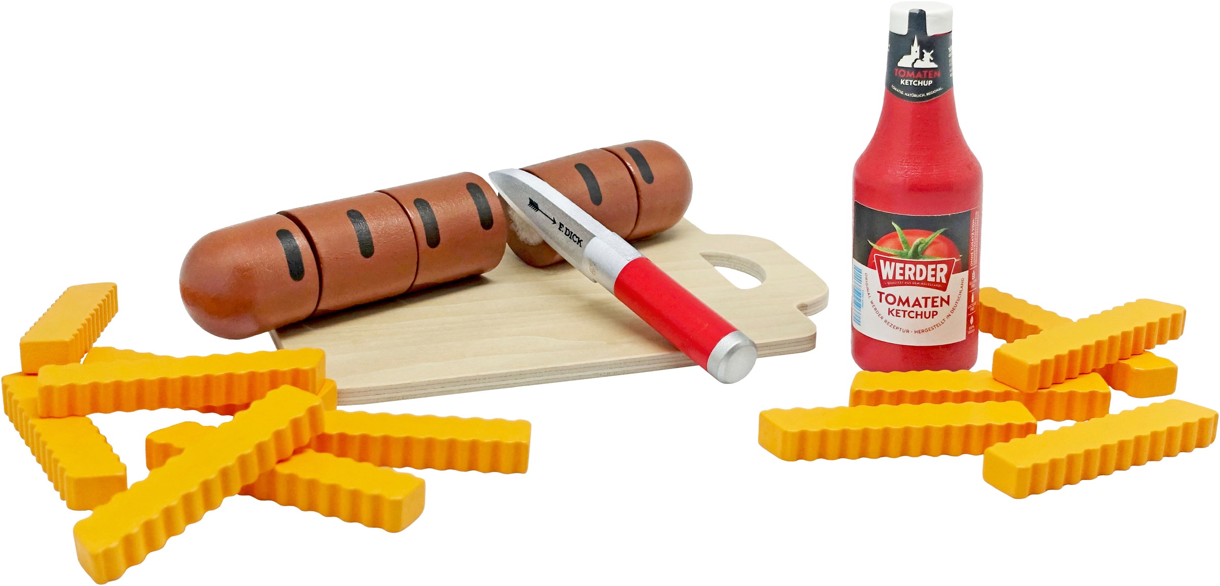 Tanner Spiellebensmittel »Bratwurst zum Schneiden mit Pommes und Werder Ketchup«, aus Holz; FSC® - schützt Wald - weltweit