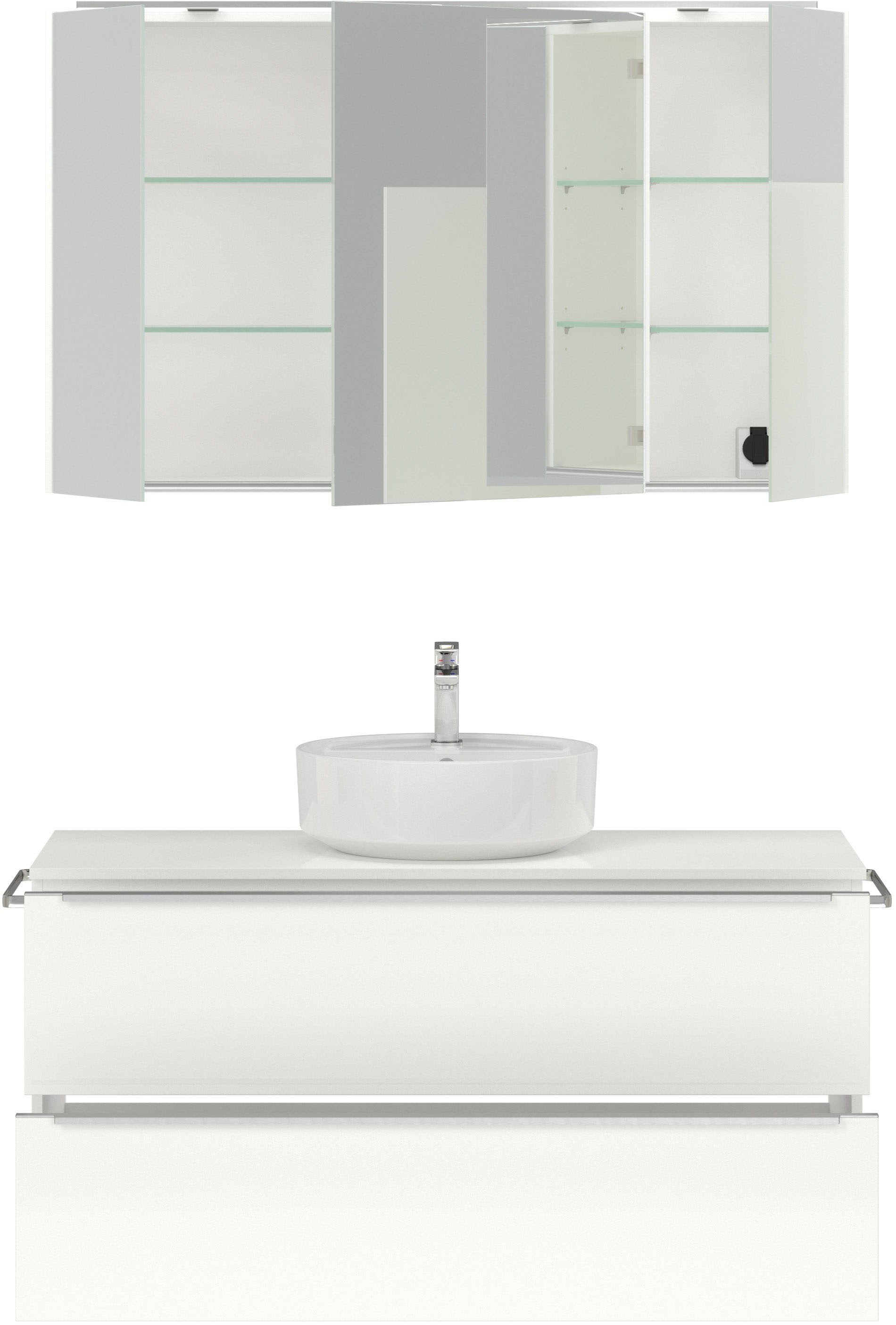 nobilia® Badmöbel-Set »Alvene«, (2 St., vormontiert, mit Soft-Close), inkl. Spiegelschrank mit Beleuchtung und Dimmerfunktion, in 4 Breiten