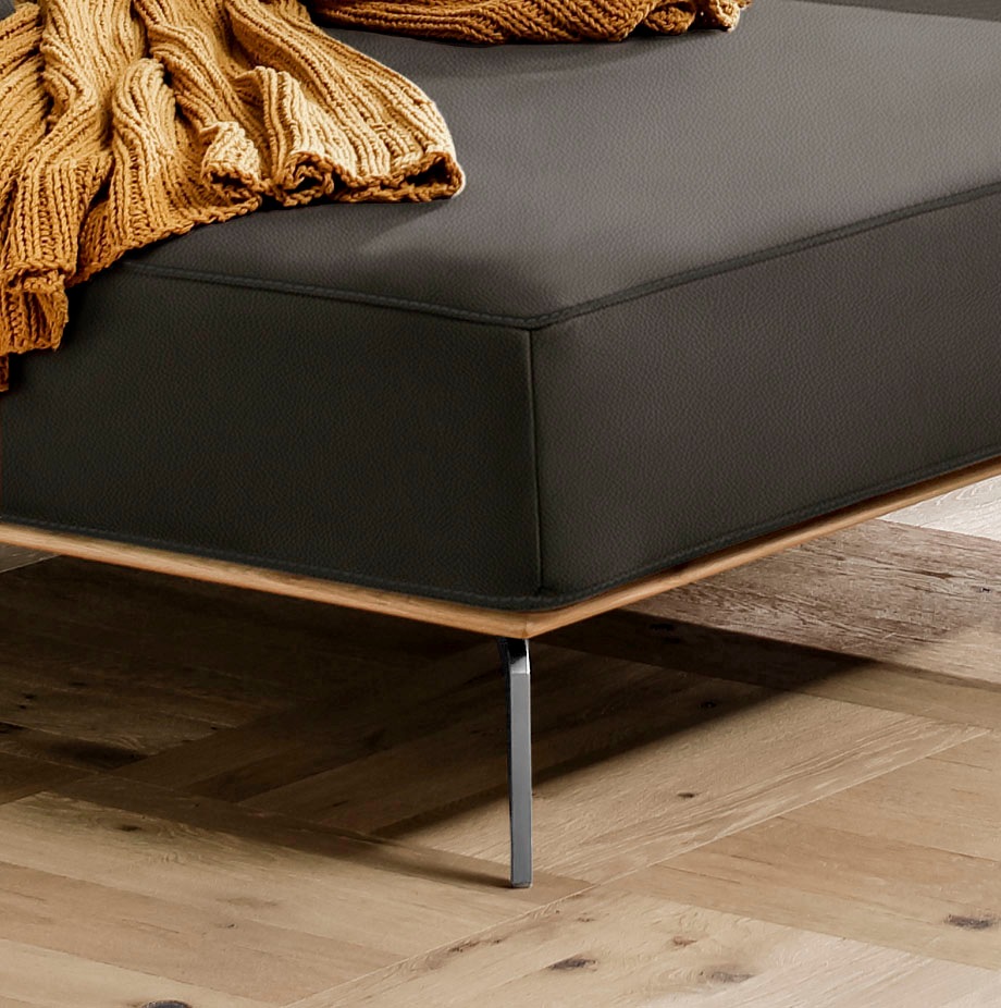 W.SCHILLIG Ecksofa »run, Designsofa mit tollem Sitzkomfort, L-Form«, mit elegantem Holzsockel, Füße in Chrom glänzend, Breite 279 cm