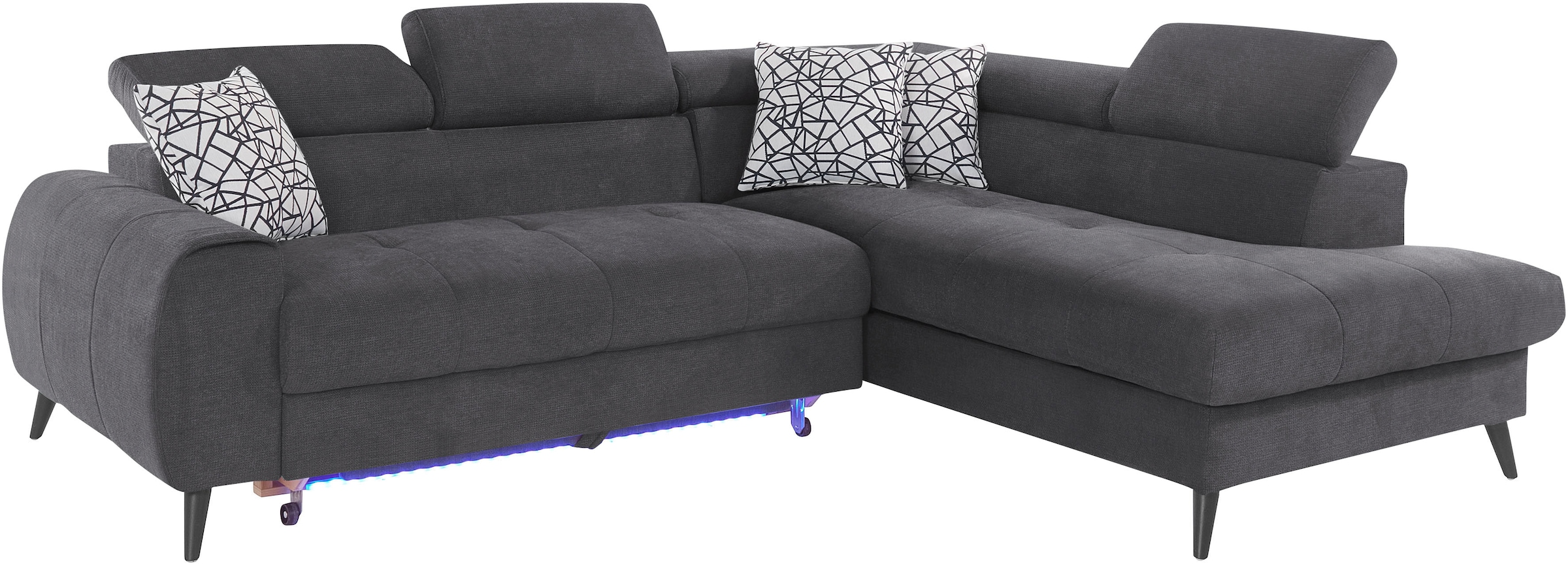 COTTA Ecksofa »Mia L-Form mit 3 Zierkissen«, wahlweise mit Bettfunktion, Bettkasten, Beleuchtung & Wireless-Charger