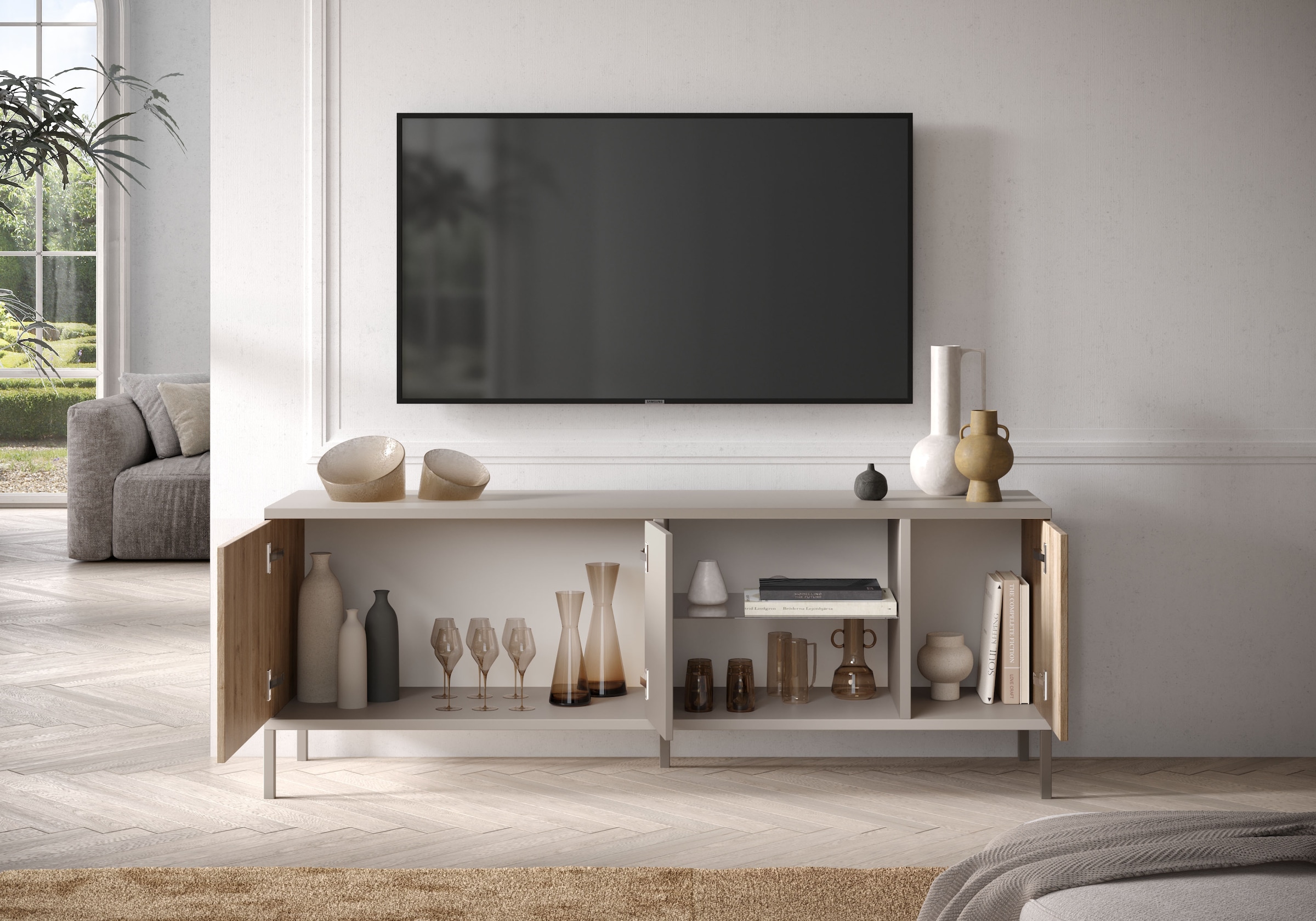 INOSIGN Lowboard »Gent Breite 160 cm, TV-Board mit 3 Türen u. 2 offenen Fächern«, TV-Möbel, TV-Kommode, TV-Schrank, Push-to-open Funktion