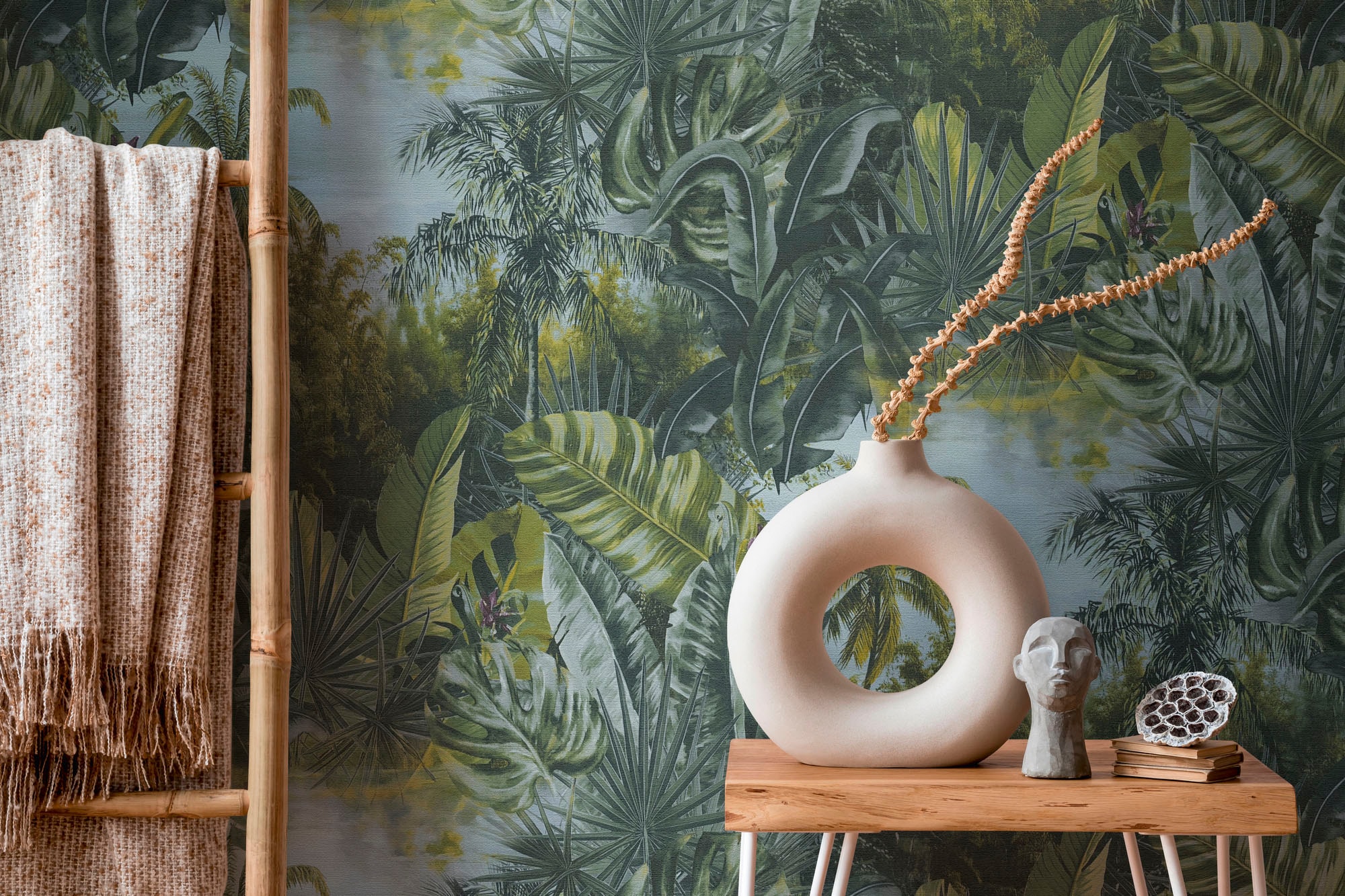 living walls Vliestapete »My Home My Spa« botanisch | naturalistisch | natürlich leicht strukturiert Tapete Dschungel Tapeten Wohnzimmer Schlafzimmer Küche Flur Design