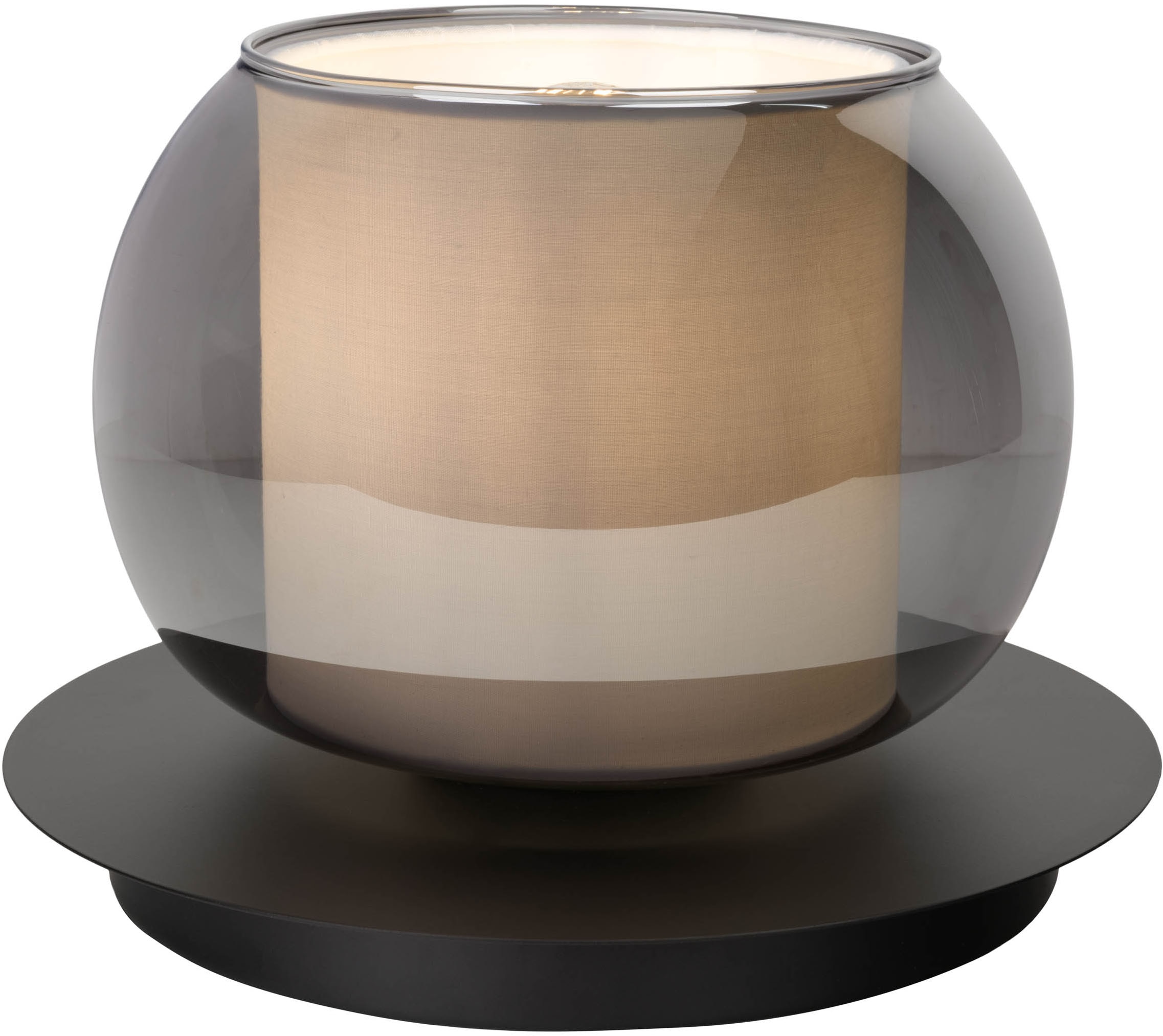 OTTO home Tischleuchte »Tanissa« E27 1 Stk. rund, Schirm Rauchglas, Innenschirm Stoff weiß, 1x E27 exkl., D: 18cm