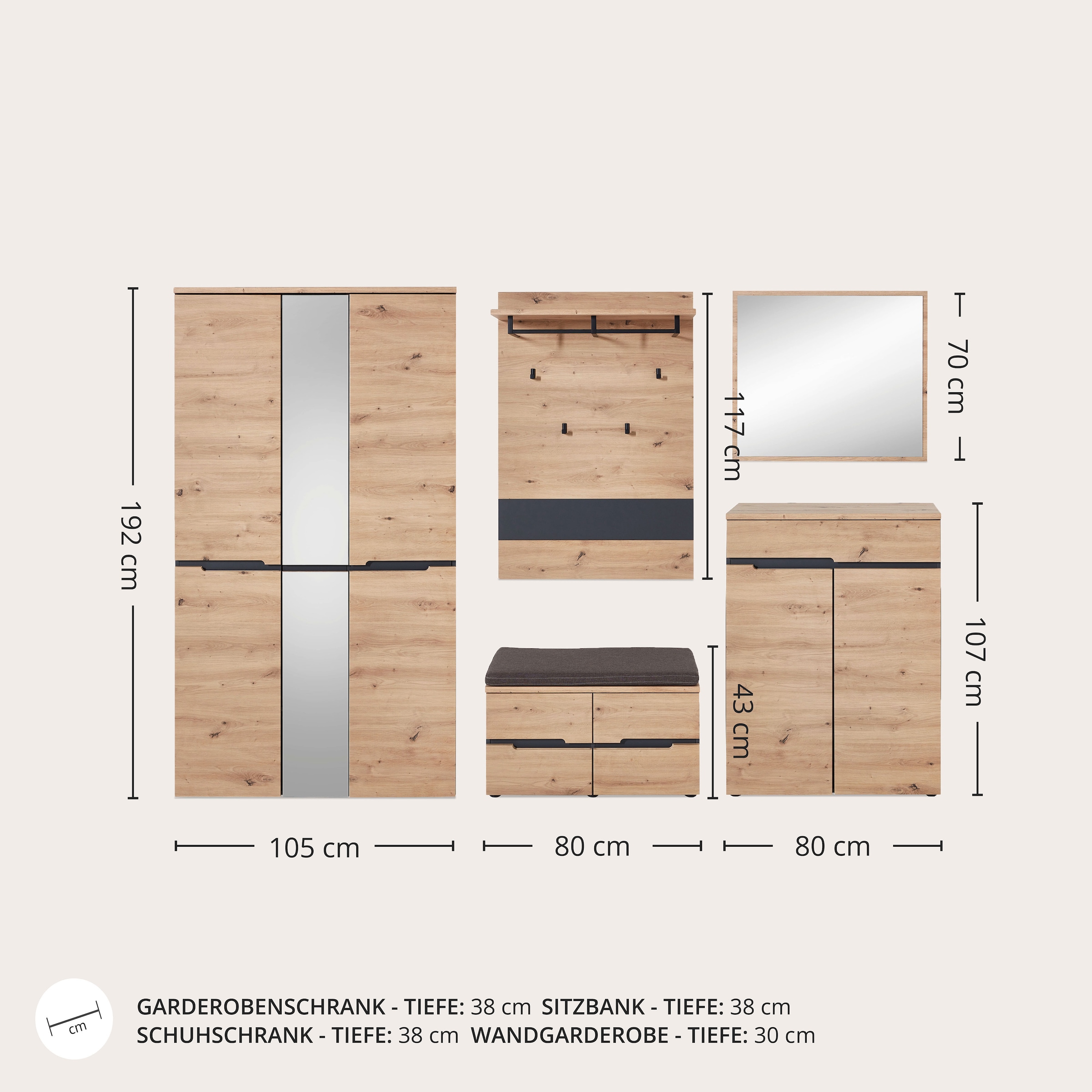 Innostyle Garderoben-Set »MEMPHIS«, (Komplett-Set, 5 St.)
