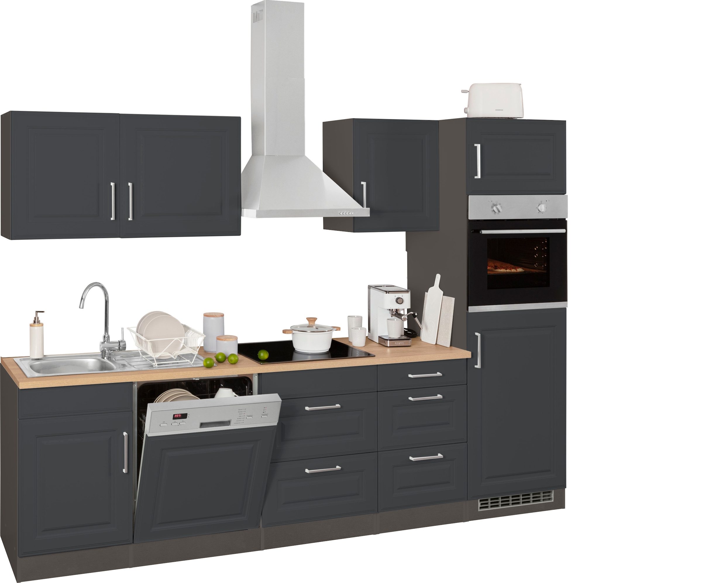 KOCHSTATION Küchenzeile »KS-Stockholm«, Breite 280 cm, mit hochwertigen MDF Fronten im Landhaus-Stil
