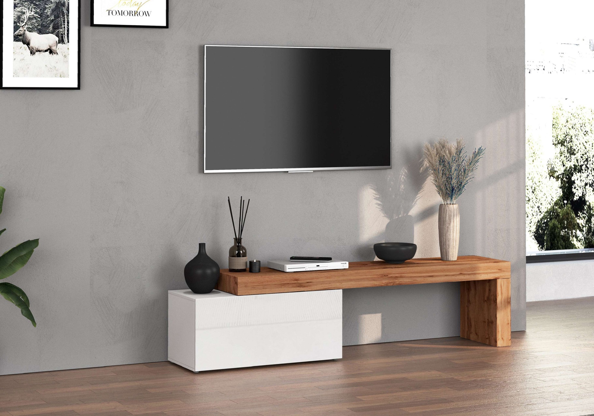 INOSIGN Lowboard »Chronos TV-Board, TV-Schrank«, (1 St., Breite verstellbar von 180 bis 260 cm), Breite 220 cm TV-Board,Lowboard,1 Klappe und ein L-Förmiger Aufsatz