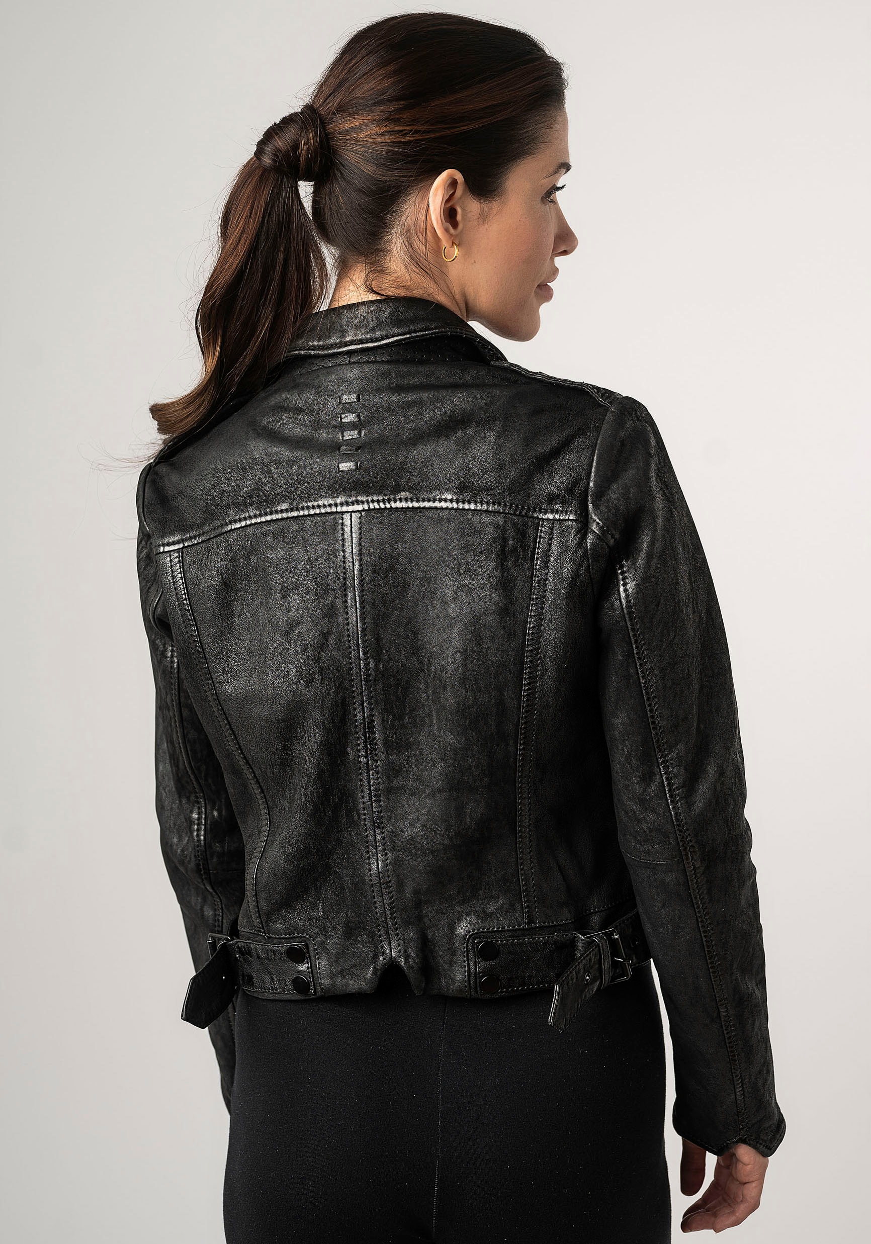 Mauritius Lederjacke »2Wmarin STR«, mit Kapuze, mit Schulterklappen, mit Brusttaschen, mit Nieten
