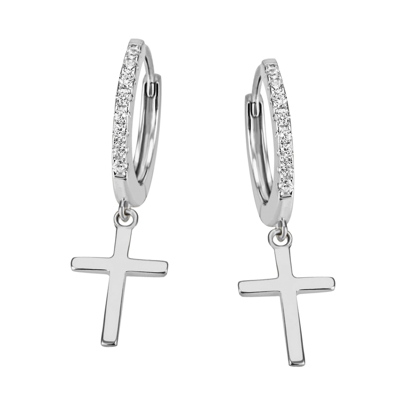 FIRETTI Paar Creolen »Schmuck Geschenk Silber 925 Kreuz« mit Zirkonia (synth.) silberfarben-kristallweiß + kristallweiß 14 mm Schöne Creole mit...