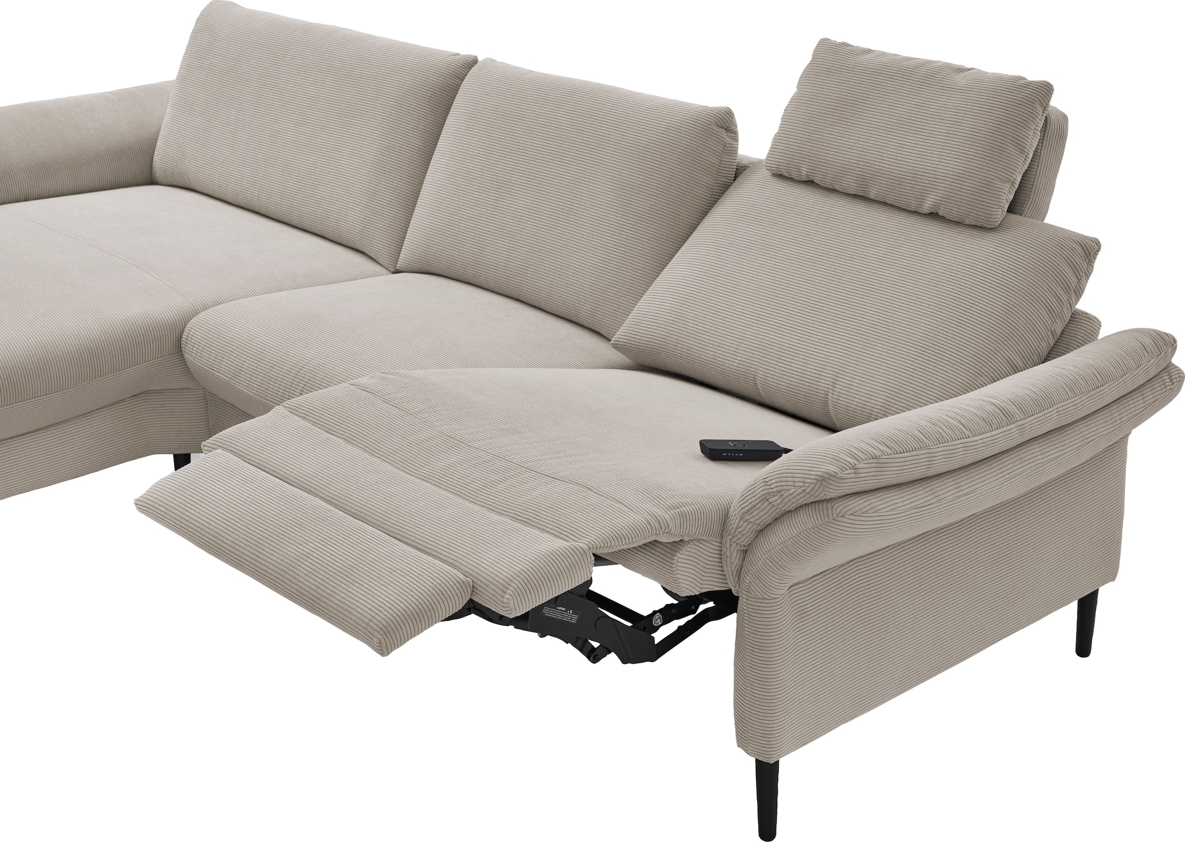 Places of Style Ecksofa »Sarsina: mit Tonnentaschen-Federkern, perfekt zum Entspannen L-Form«, inklusive 1 motorischen Relaxfunktion mit Herz-Waage-Beschlag