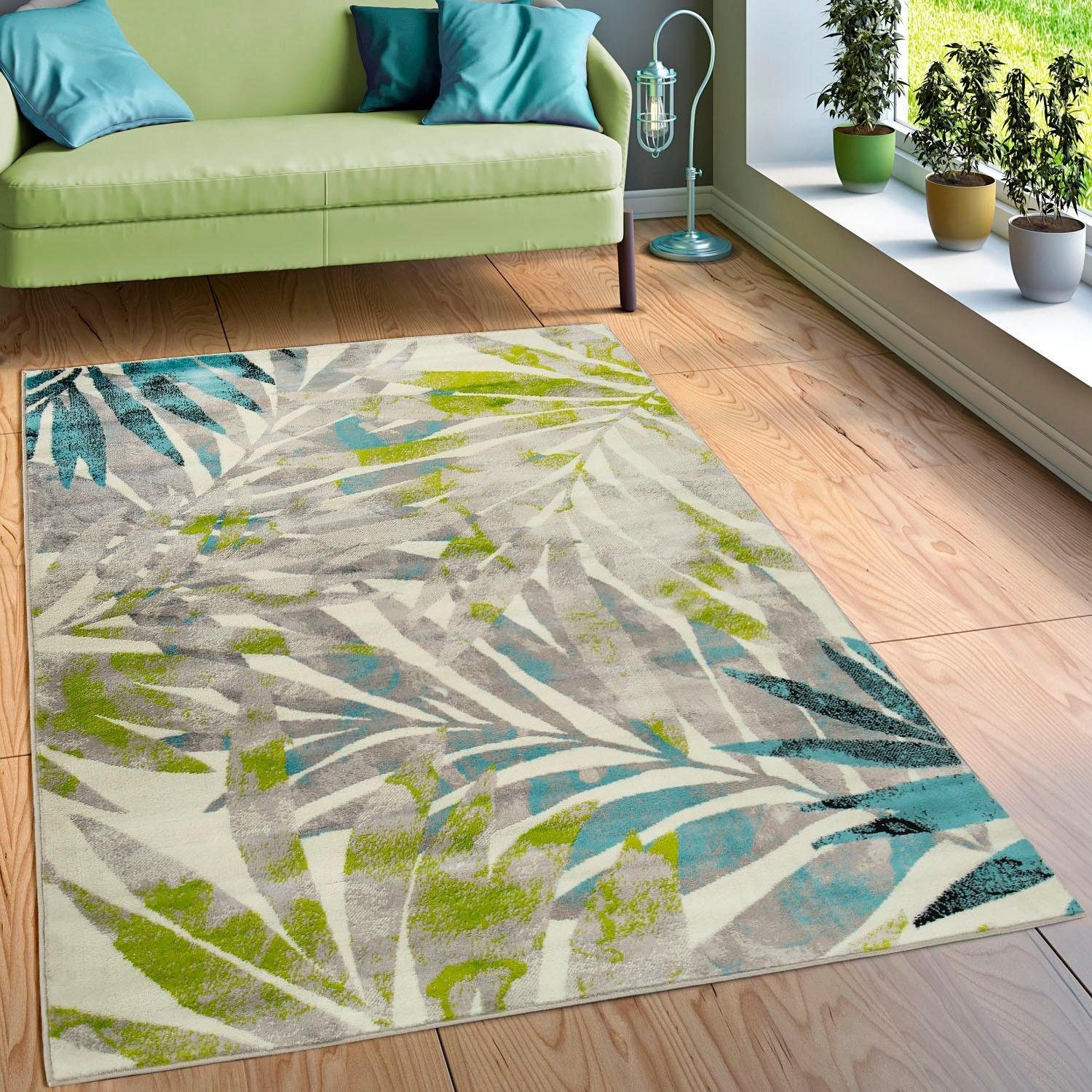 Paco Home Teppich »Metro 162«, rechteckig, 12 mm Höhe, Kurzflor, Motiv Blätter, ideal im Wohnzimmer & Schlafzimmer