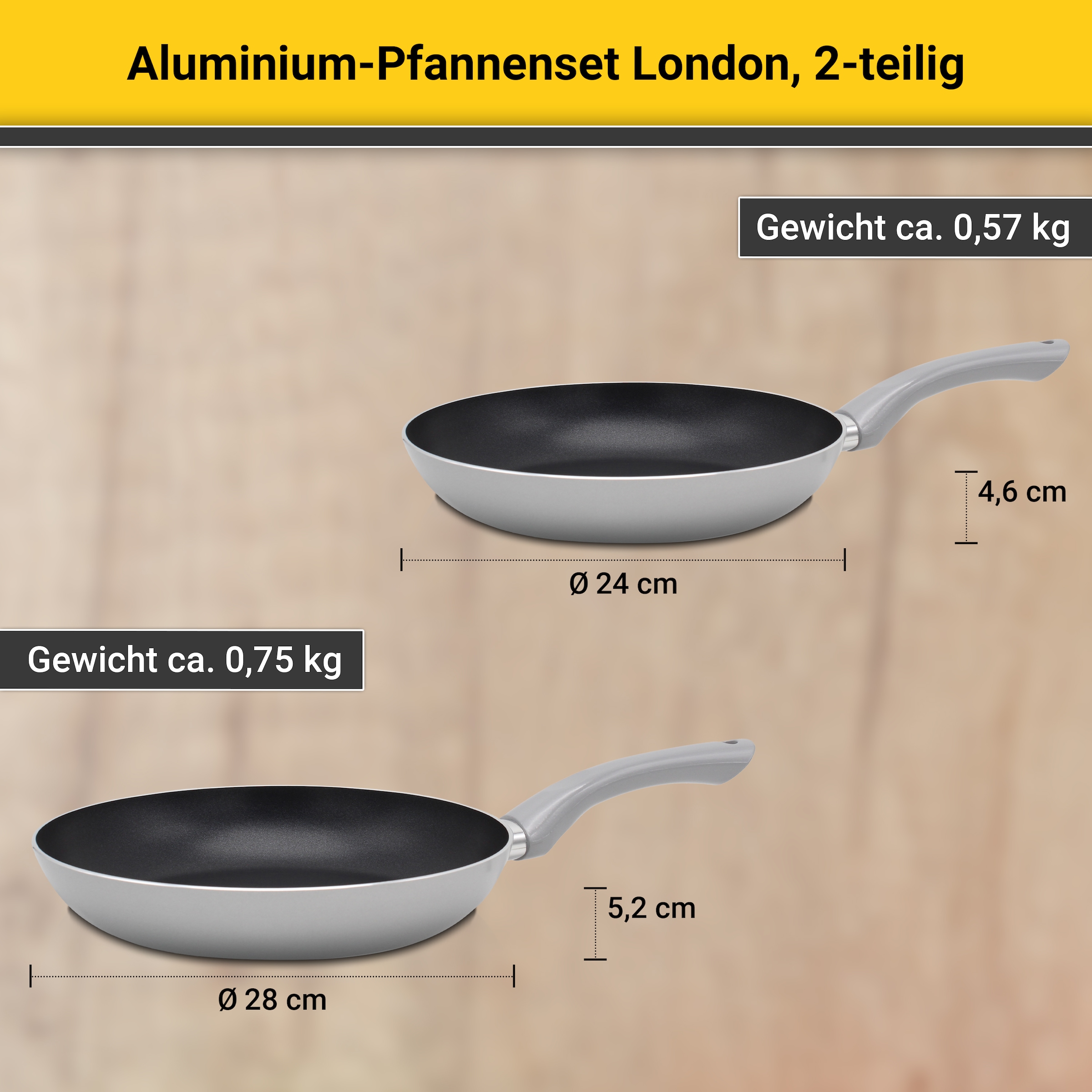 Krüger Pfannen-Set »London«, Aluminium, (Set, 2 tlg.), Ø 24/28 cm, Induktion