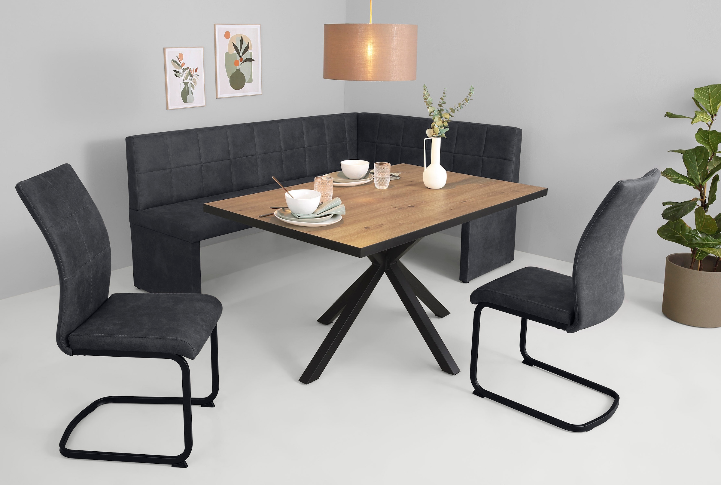 HELA Essgruppe »SPREE« 4 Stk. tlg. Esstisch 140x90 cm mit Dickkante, Microf günstig online kaufen