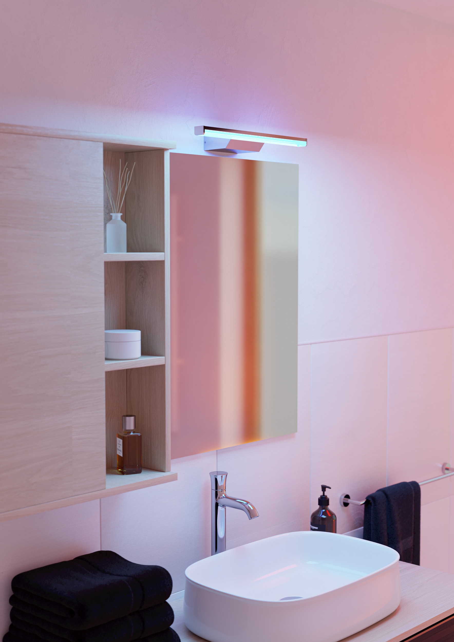 EGLO Spiegelleuchte »REGELLO-Z Spiegellampe - Kunststoff, Alu - LED - 12W - IP44« LED-Modul 1 Stk. Kaltweiß | Neutralweiß | RGB | Warmweiß Wandlampe, Badezimmerlampe, Bad, L60 x H4 x AL13 cm