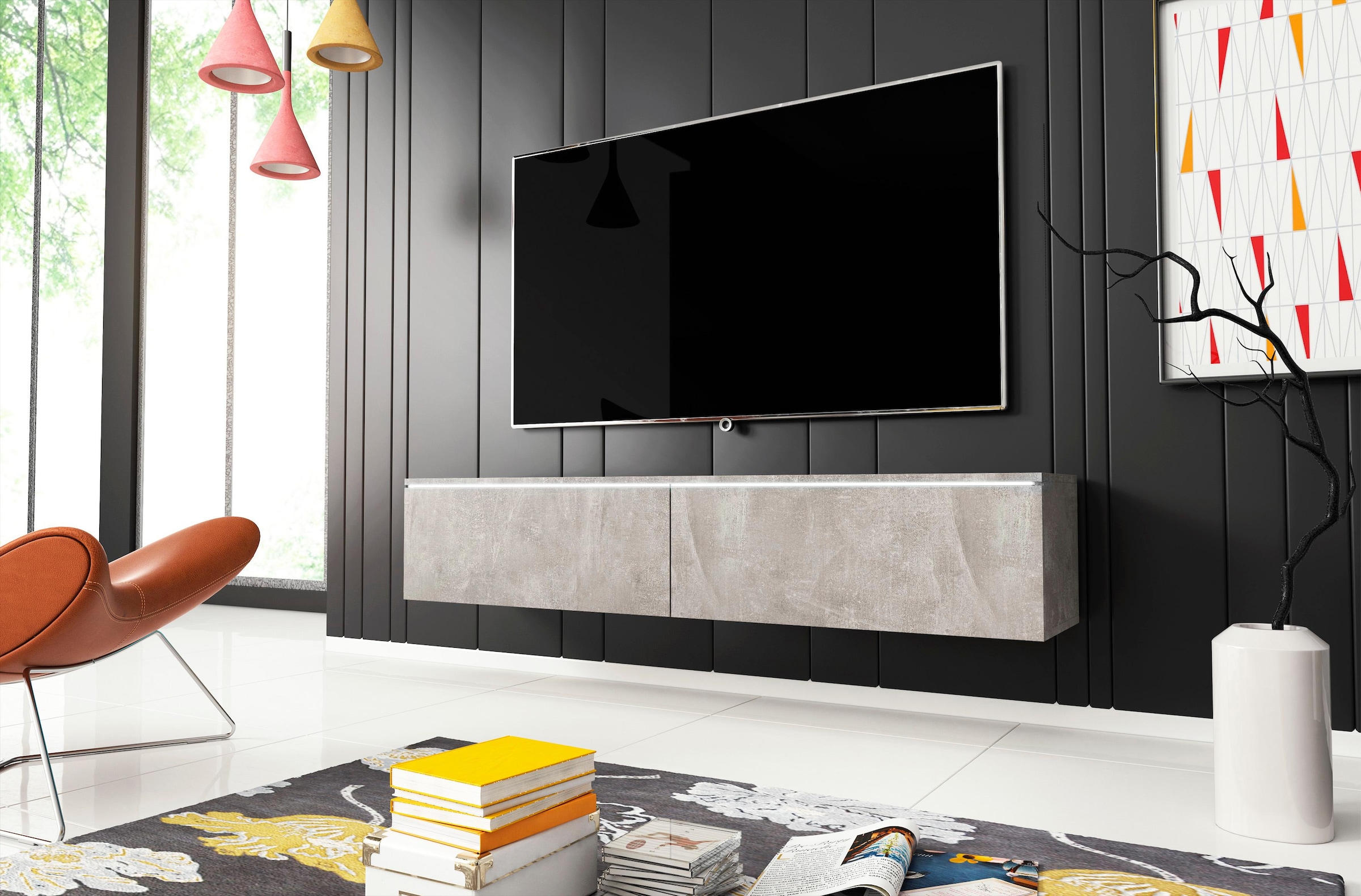 INOSIGN Lowboard »LOWBOARD D, wahlweise mit oder ohne Beleuchtung«, modernes TV-Board ohne Griffe, mit viel Stauraum,stehend und hängend