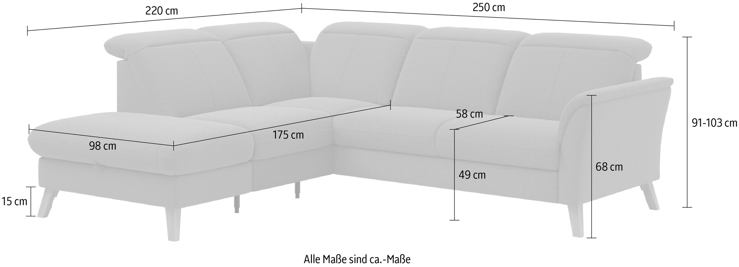 sit&more Ecksofa »Romero L-Form«, wahlweise mit oder ohne TV-Funktion, Bettfunktion, Bettkasten
