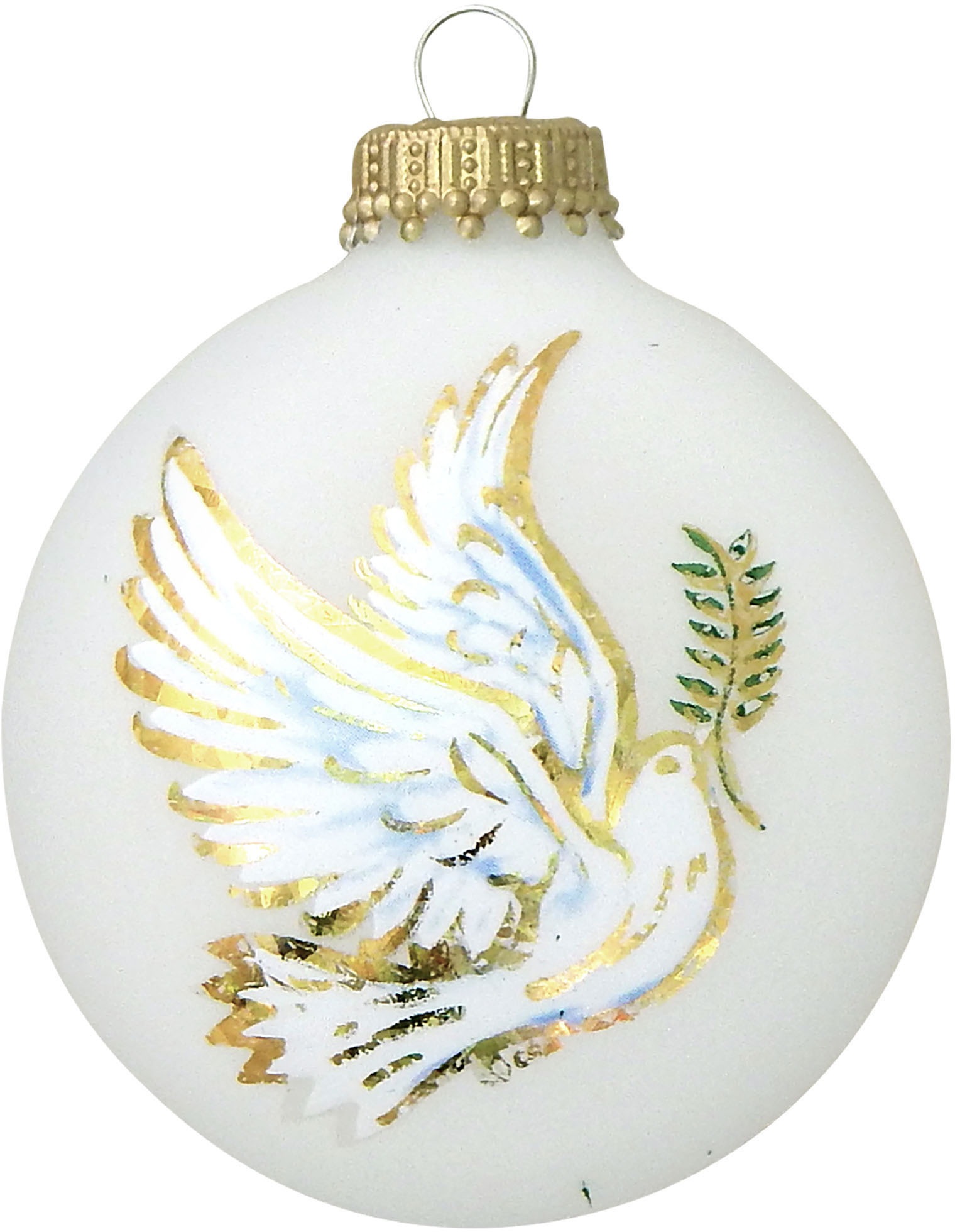 KREBS GLAS LAUSCHA Weihnachtsbaumkugel »CBK60499, Weihnachtsdeko, Christbaumschmuck, Christbaumkugeln Glas« mit Friedenstaube weiß-goldfarben