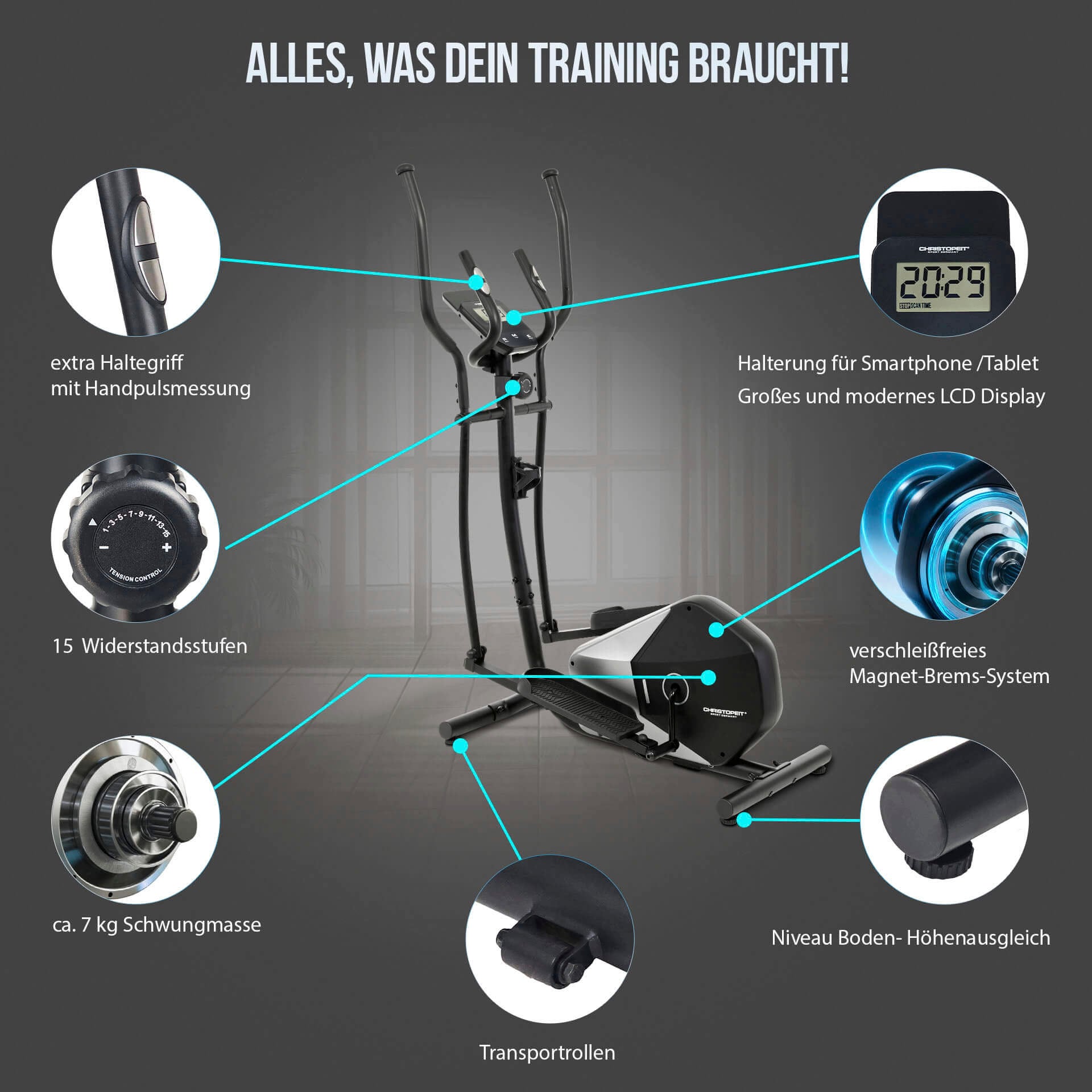 Christopeit Sport® Crosstrainer »Crosstrainer CT 5« 120 kg max. Benutzergewicht, 15 Widerstandsstufen