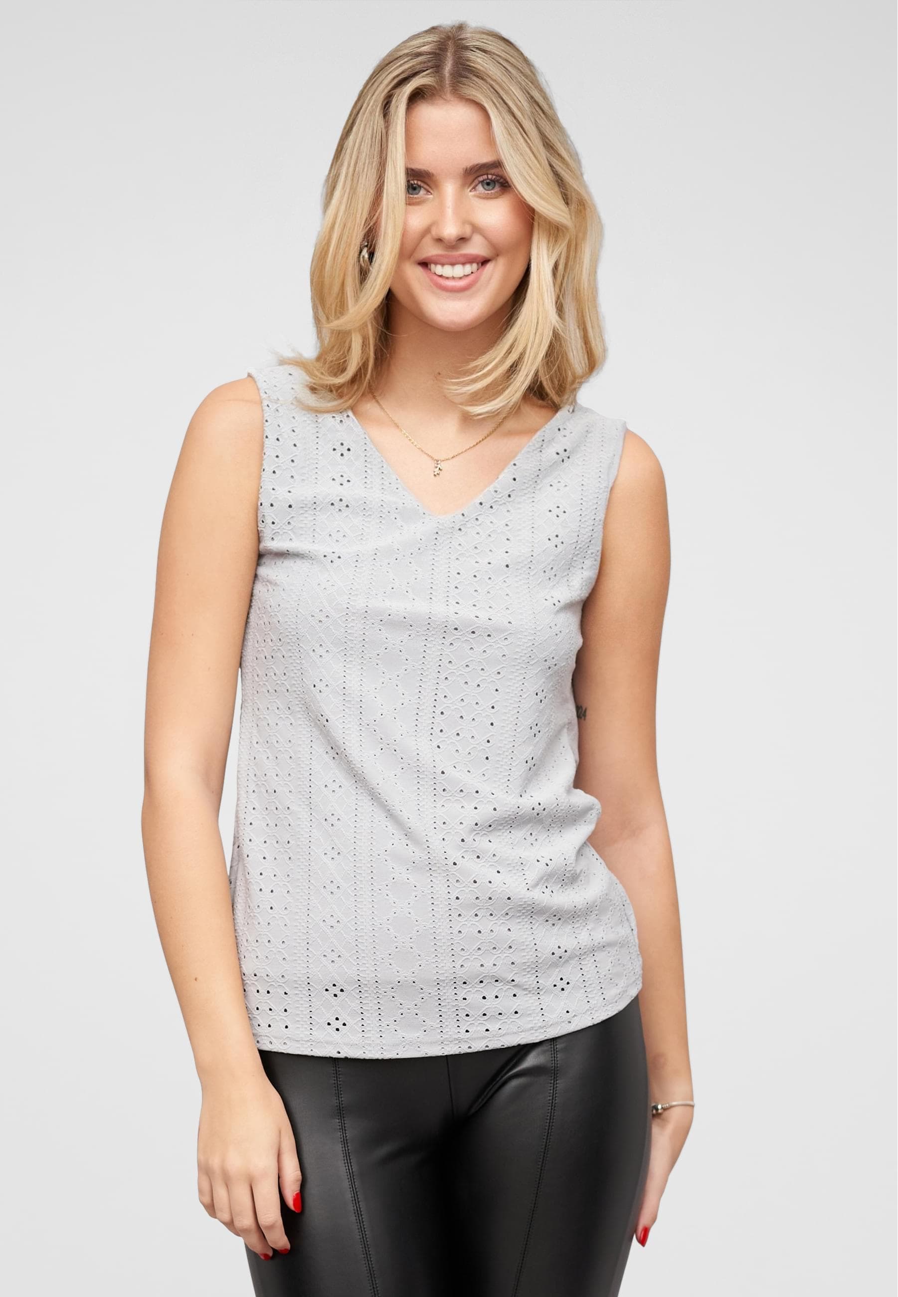 CLOUD 5IVE Klassische Bluse »CLOUD 5IVE Top mit Lochmuster und hinten offen in Wickeloptik«