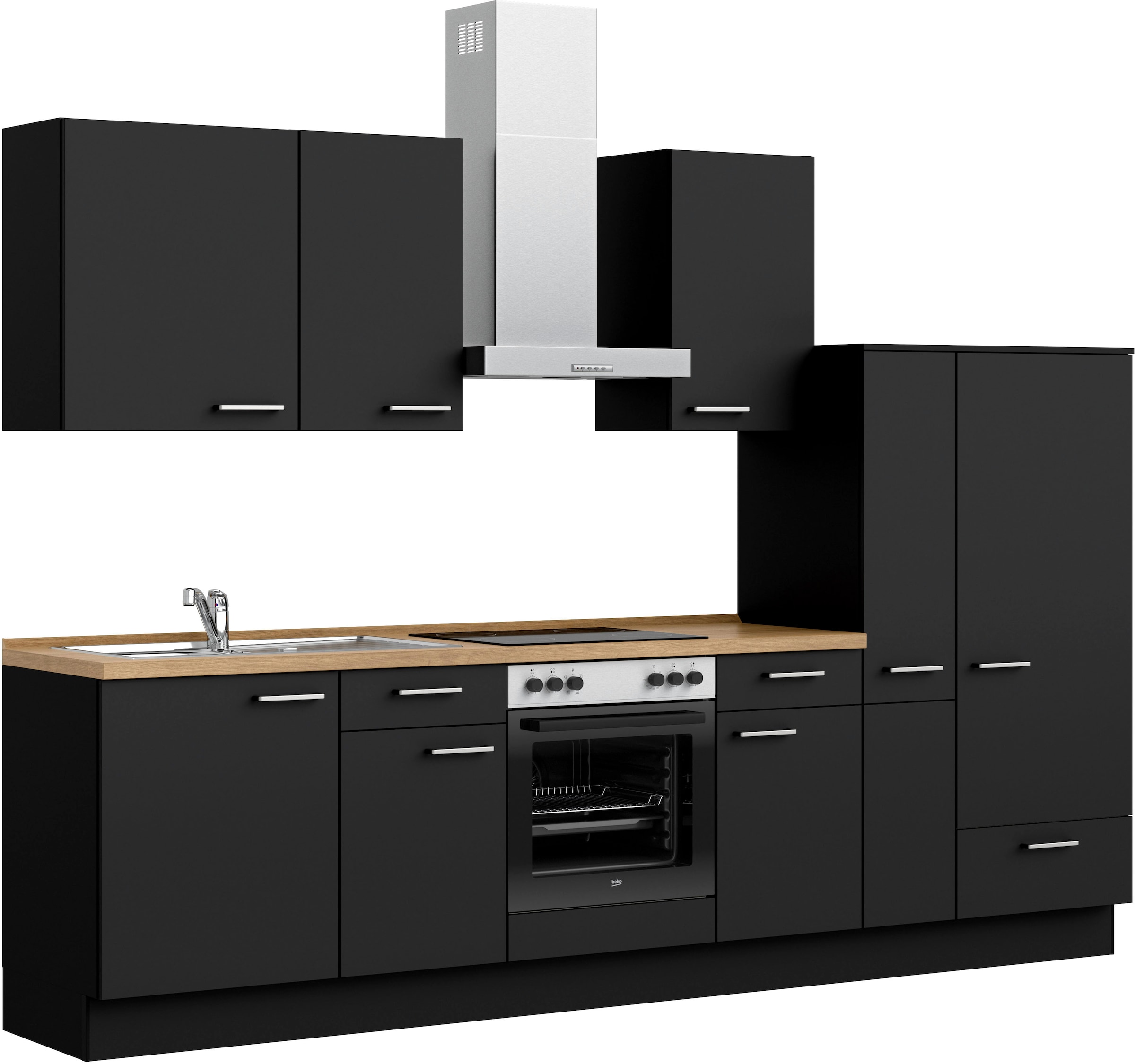 nobilia® Küchenzeile »"Touch I", NEU: individuell anpassbar mit gratis Profi-Beratung« vormontiert, Breite 300 cm, Ausrichtung wählbar, wahlw. mit E-Geräten