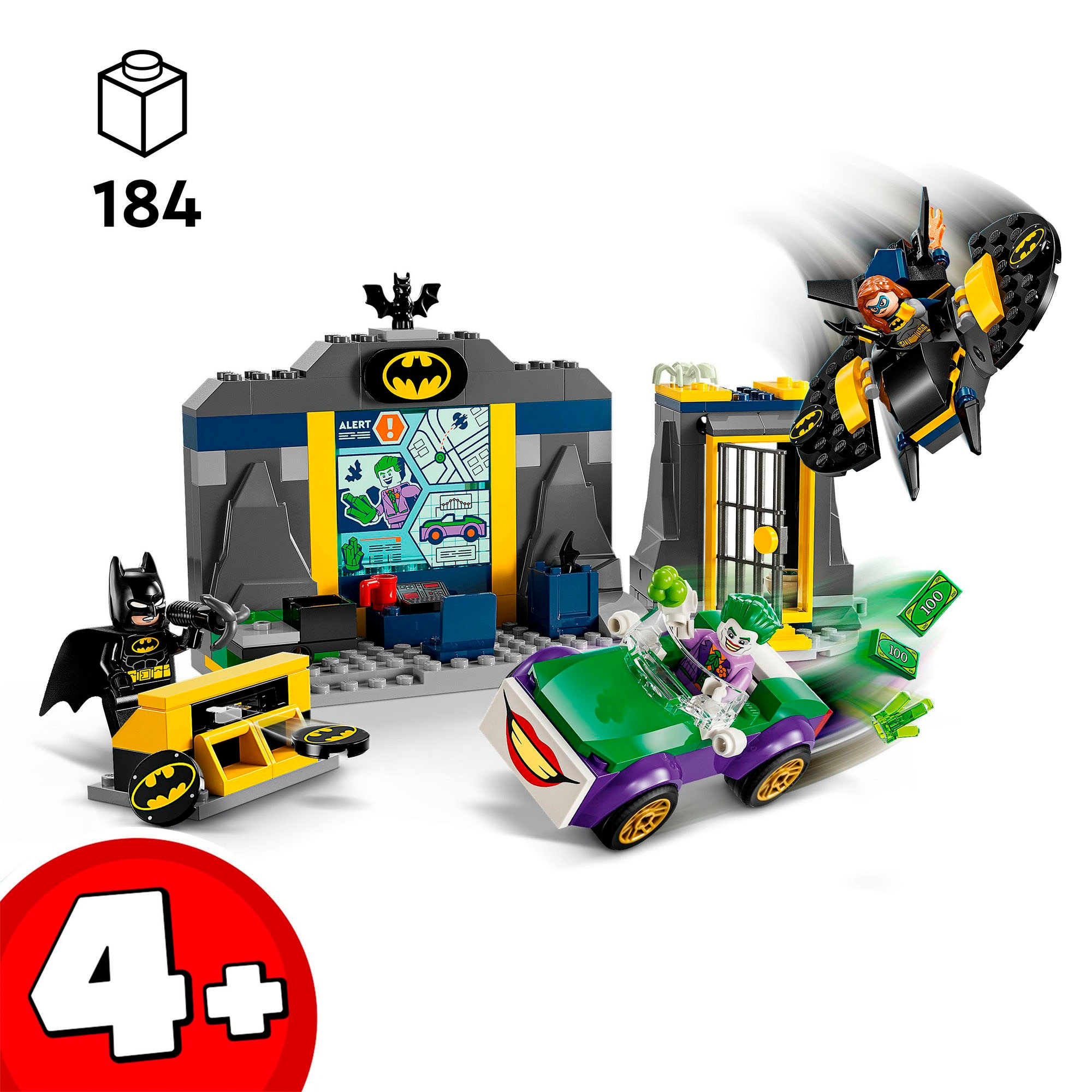 LEGO® Konstruktionsspielsteine »Bathöhle mit Batman™, Batgirl™ und Joker™ (76272), LEGO Super Heroes«, (184 St.), Made in Europe