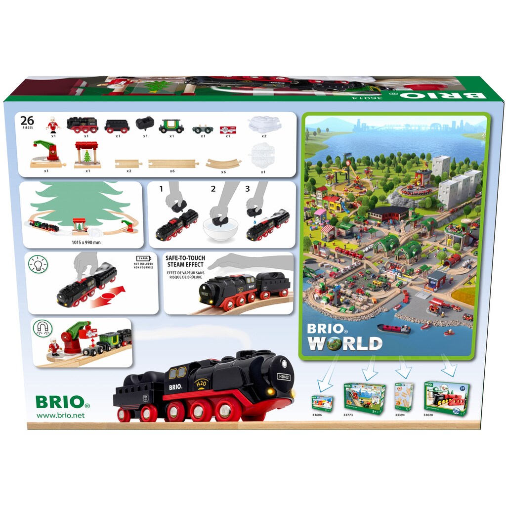 BRIO® Spielzeug-Eisenbahn »BRIO® WORLD, Batterie-Dampflok Weihnachts-Set«, (Set)