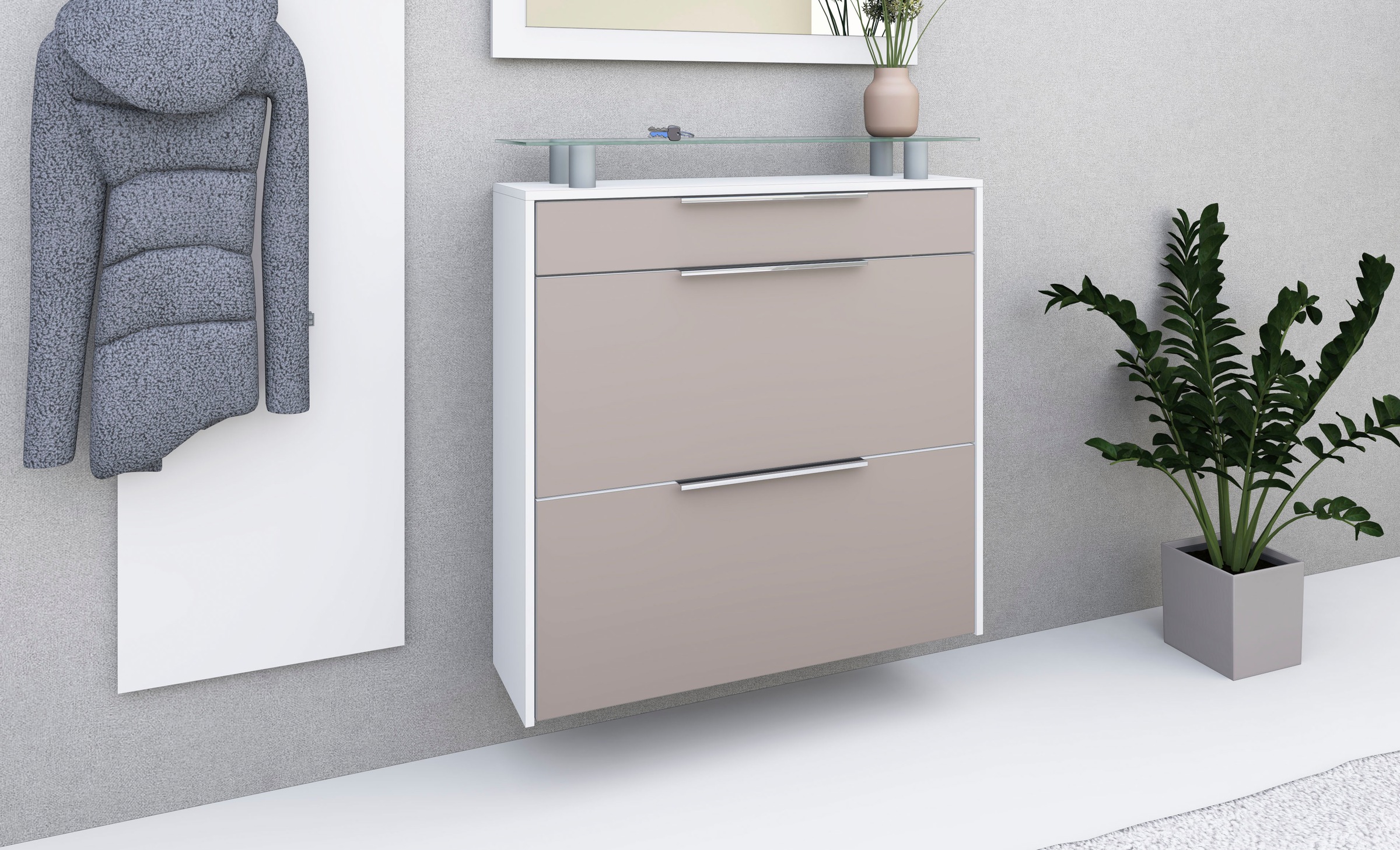 borchardt Möbel Schuhschrank »Oliva«, Breite 89 cm, hängend, mit 2 Doppeltrommel und 1 Schubkasten
