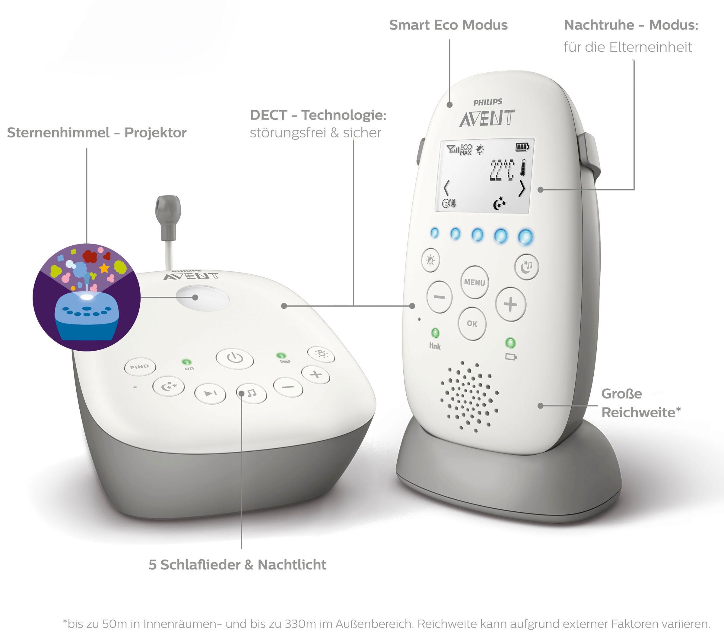 Philips AVENT Babyphone »SCD733/26«, mit Schlafliedern und Sternenhimmel-Projektion