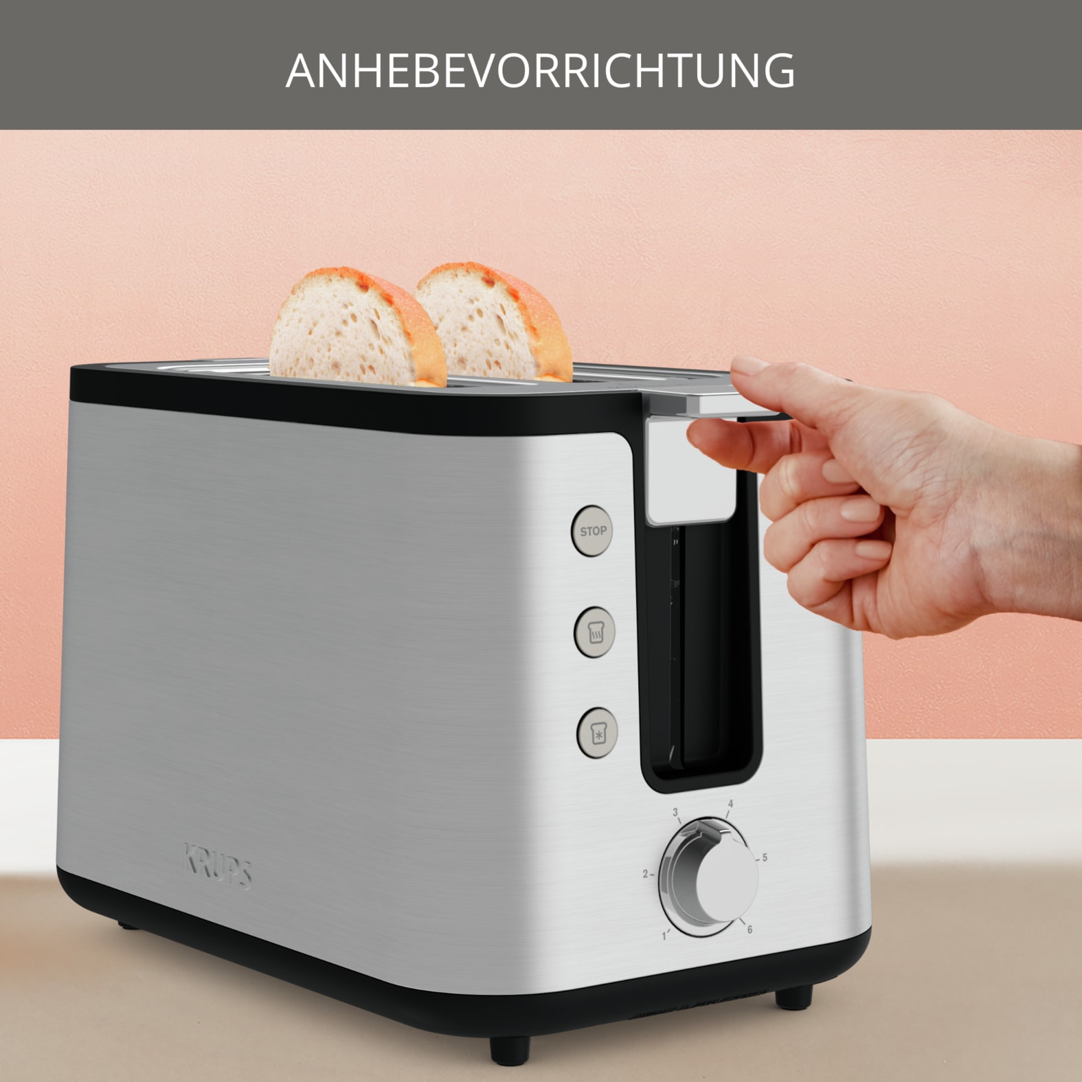 Krups Toaster »KH442D Control Line, 6 Bräunungsstufen, herausnehmbare Krümelschublade« 2 kurze Schlitze für 2 Scheiben 850 W 6 Stufen, erweiterte Funktionen, Hebefunktion, Krümelschublade