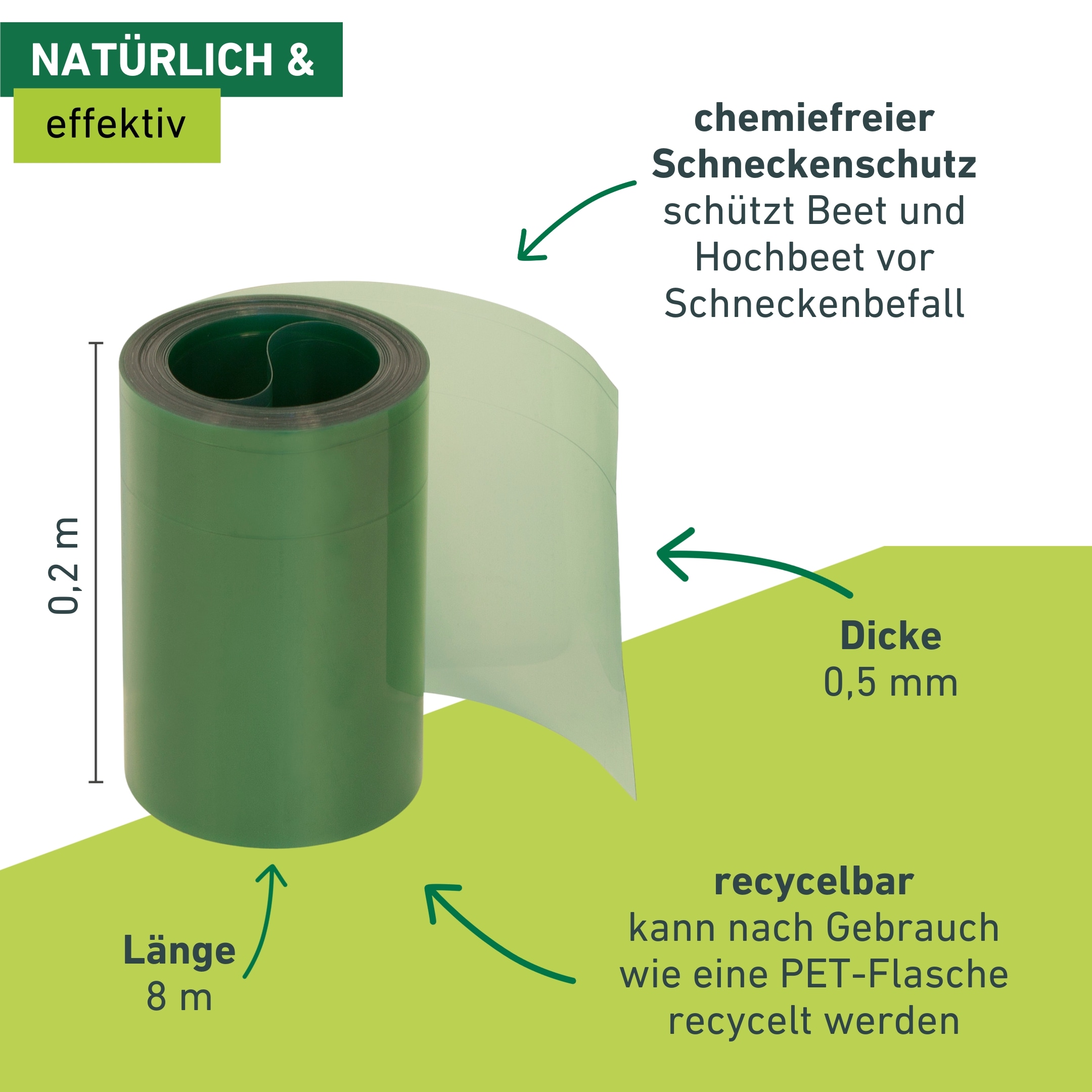 Windhager Schneckenkante »aus PET, Schneckenbarriere 20 cm x 8 m« Schneckenschutz für Beete, wiederverwendbar und recyclebar, grün
