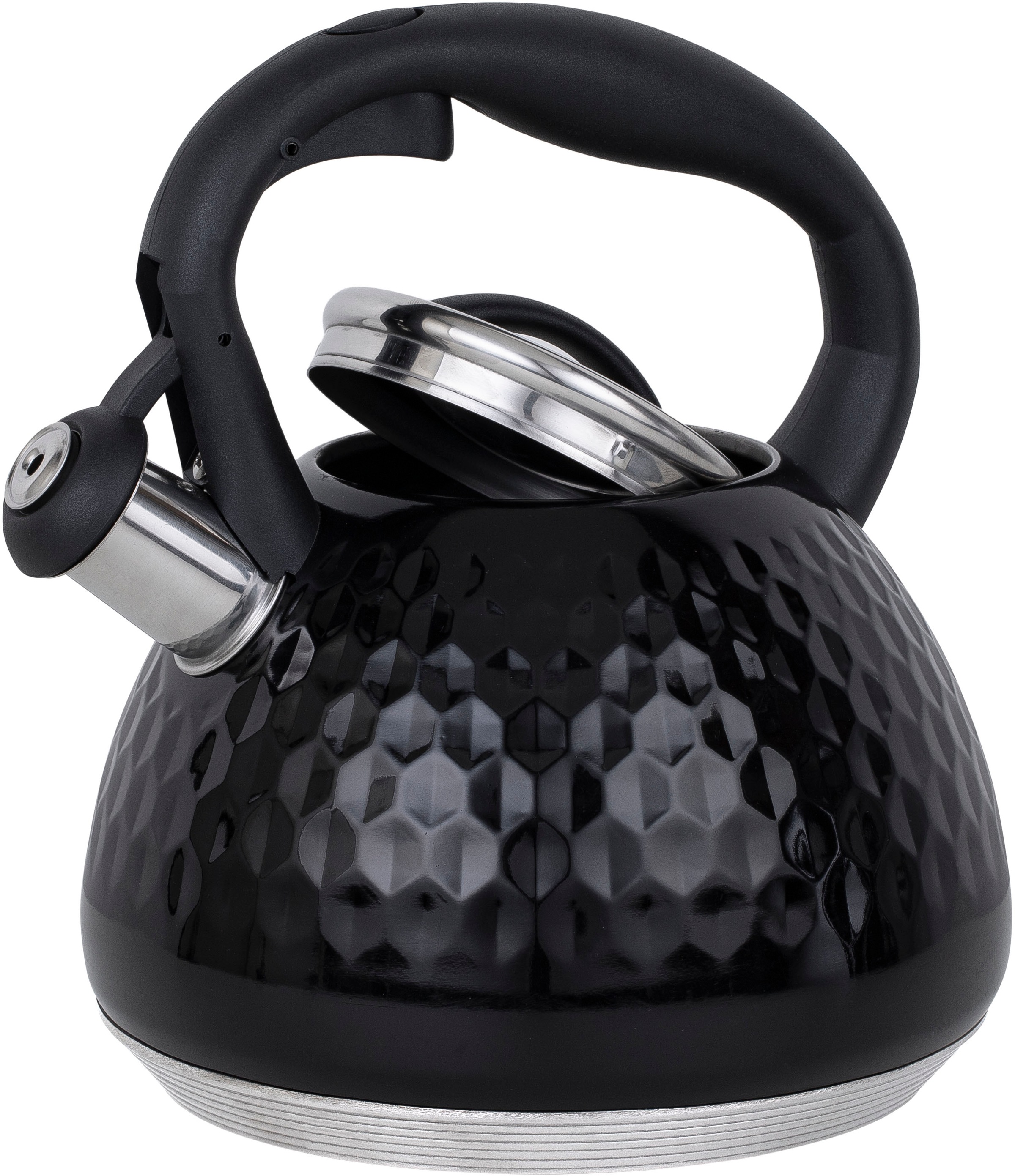 RESTO Kitchenware Wasserkessel »Aries, Flötenkessel 2,7 l, mit 3D-Design, im Geschenkkarton«, Edelstahl, (1 tlg.), mit ergonomischem, wärmeableitenden Bakelit-Griff