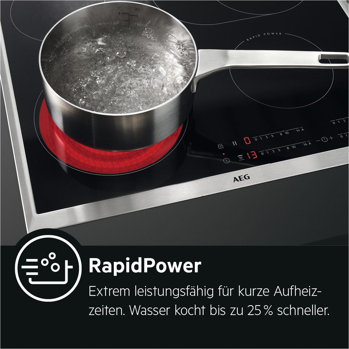 AEG Elektro-Kochfeld »TI84HAF7XB« Rapid‑Power & Made in Germany: Kürzere Aufheizzeiten beim Kochen