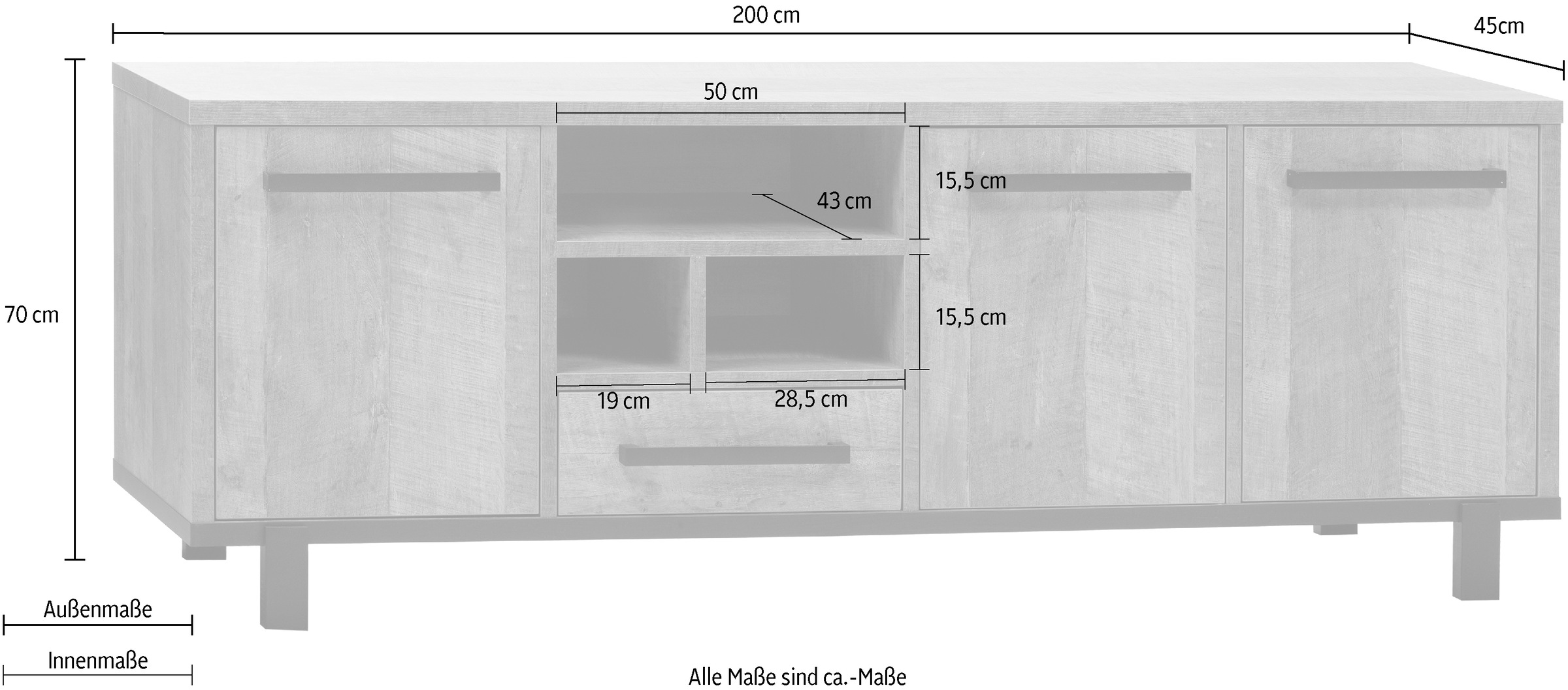 OMG Design TV-Schrank »Malaga Lowboard«, mit Soft-Close, Breite 200 cm