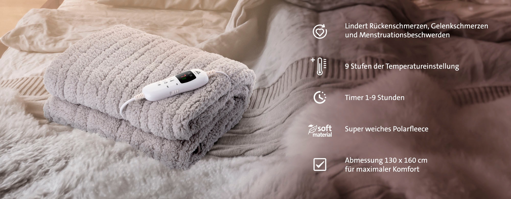 eta Heizdecke »SHAGGY«, (1 tlg.), sehr weiches Polar Fleece, Timer, 7 Temperatustufen von 30-45 ˚C