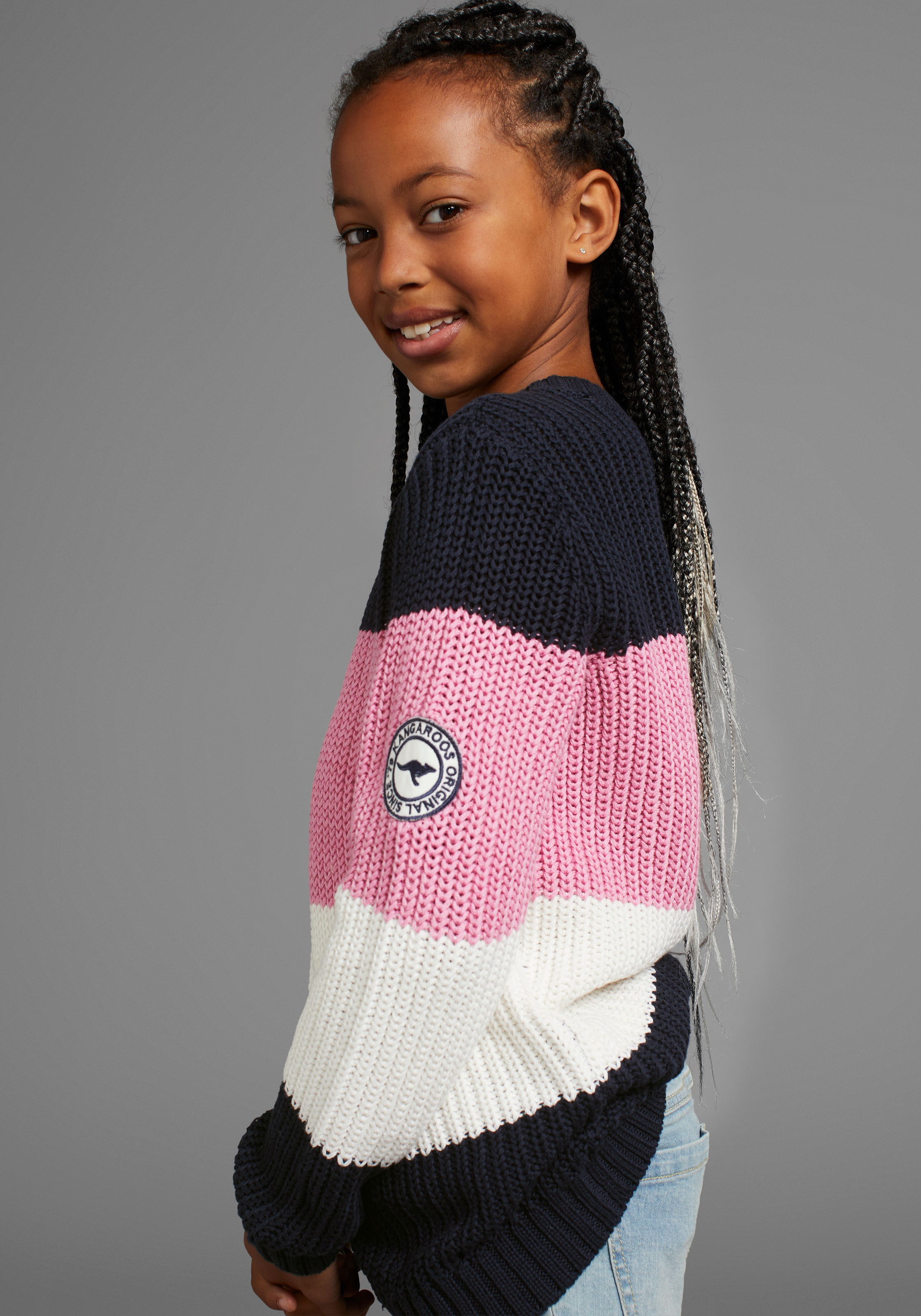 KangaROOS Strickpullover »Ringelpullover« mit Logo auf dem Ärmel
