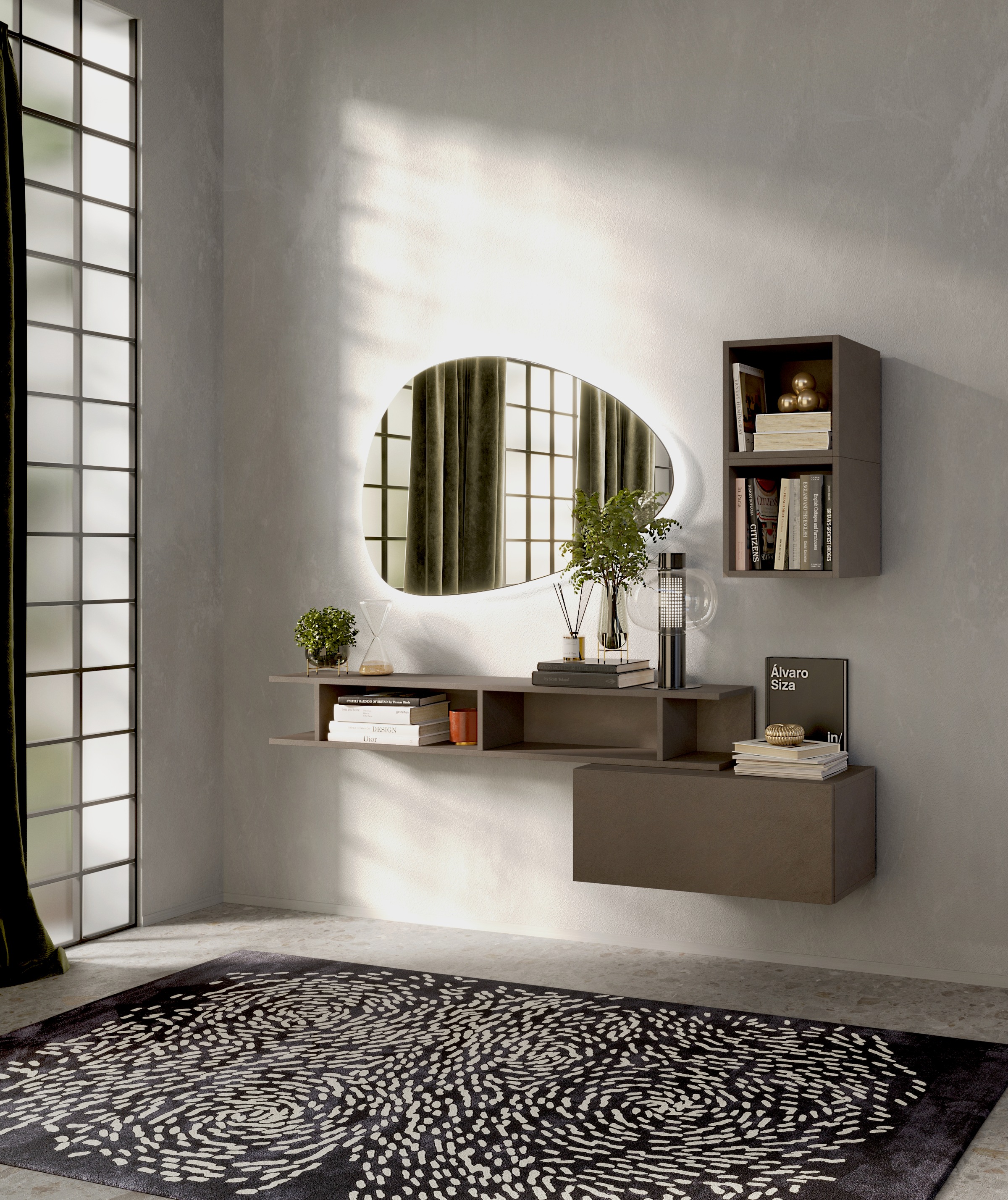 INOSIGN Garderoben-Set »INFINITY, 4tlg. Breite 150 cm, Höhe variabel, moderne Garderobe«, (Spar-Set, 4 St.), (Hängeschrank, Wandregal, Würfelregal 2er Set, Spiegel) Diele, Flur